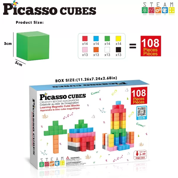 PicassoTiles Magnet Cube Building Blocks 80 Pieces 12 3CM Magnetic Cubes Toy Construction Building Educational Sensory Toys with Idea Booklet for School  Preschool Kids Boys Girls Toddlers PMC302PMC303