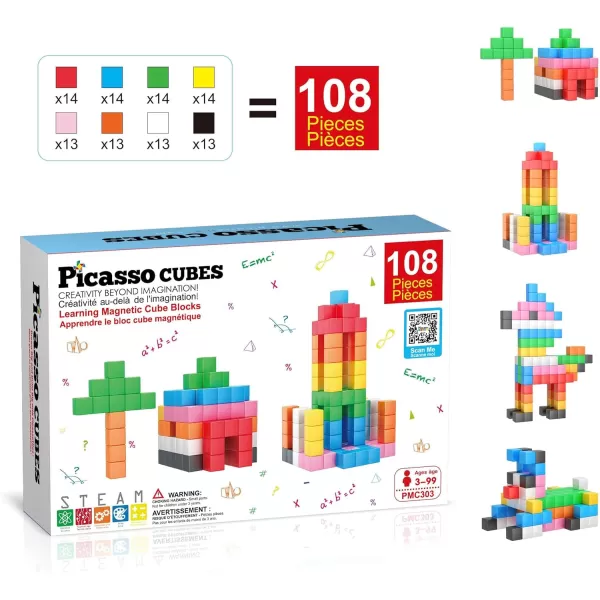 PicassoTiles Magnet Cube Building Blocks 80 Pieces 12 3CM Magnetic Cubes Toy Construction Building Educational Sensory Toys with Idea Booklet for School  Preschool Kids Boys Girls Toddlers PMC302PMC303