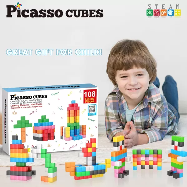 PicassoTiles Magnet Cube Building Blocks 80 Pieces 12 3CM Magnetic Cubes Toy Construction Building Educational Sensory Toys with Idea Booklet for School  Preschool Kids Boys Girls Toddlers PMC302PMC303