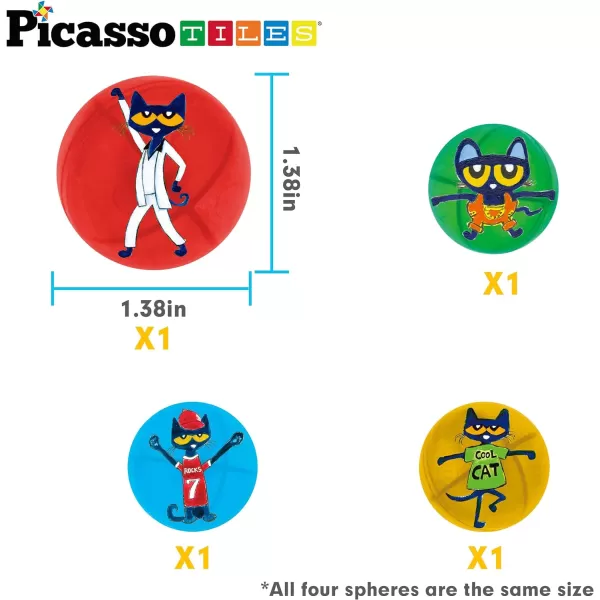 PicassoTiles Magnet Marble Run Tiles Pete The Cat Themed Character Marbles for Magnetic Building Block Construction Tile Maze Structures STEM Learning Pretend Play Fun Toys Girls Boys Ages 3 PTG02Pete the Cat 4PC