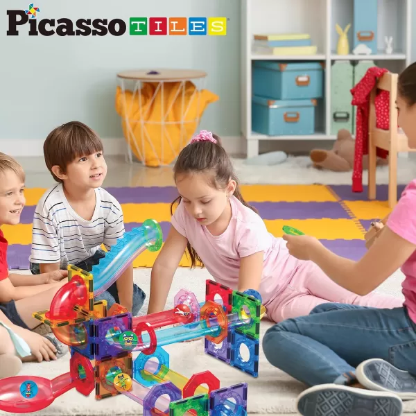 PicassoTiles Magnet Marble Run Tiles Pete The Cat Themed Character Marbles for Magnetic Building Block Construction Tile Maze Structures STEM Learning Pretend Play Fun Toys Girls Boys Ages 3 PTG02Pete the Cat 4PC