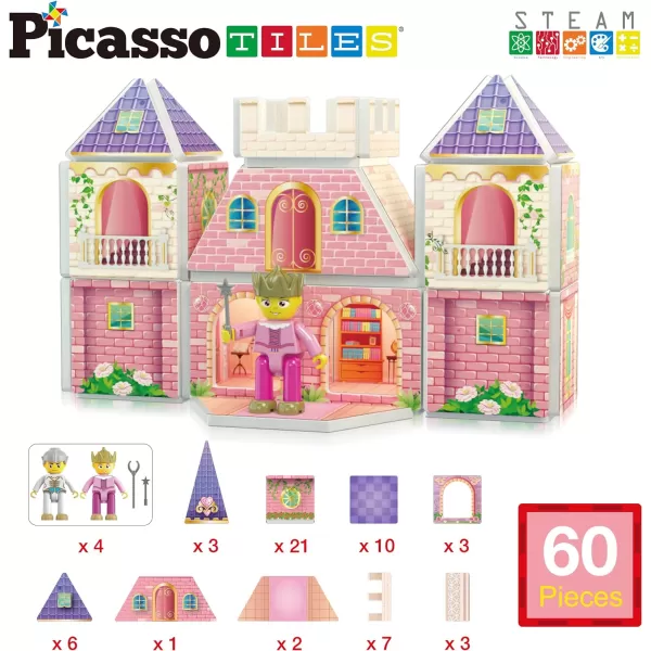 PicassoTiles Magnet Tile Building Blocks Ninja Dojo House Theme STEM Playset with 4 Character Action Figure Ninjas Weapon Accessories Magnetic Tiles Educational Toy Pretend Play Toddlers Ages 3 PTQ07Princess Castle