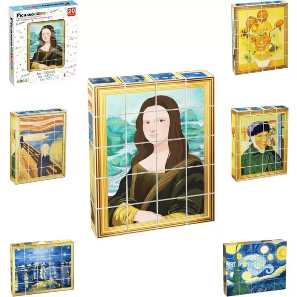 Picasso Cubes 20 pcs Magnetic Cube Puzzle 6in1 Vehicle Theme Pattern Magnet Brain Teaser Cubes Building Block 120 Pictures Toy Set Kids Ages 3  Up Preschool Children Promotes Problem PMC24Art 20PC