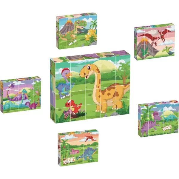 Picasso Cubes 20 pcs Magnetic Cube Puzzle 6in1 Vehicle Theme Pattern Magnet Brain Teaser Cubes Building Block 120 Pictures Toy Set Kids Ages 3  Up Preschool Children Promotes Problem PMC24Dinosaur 20PC