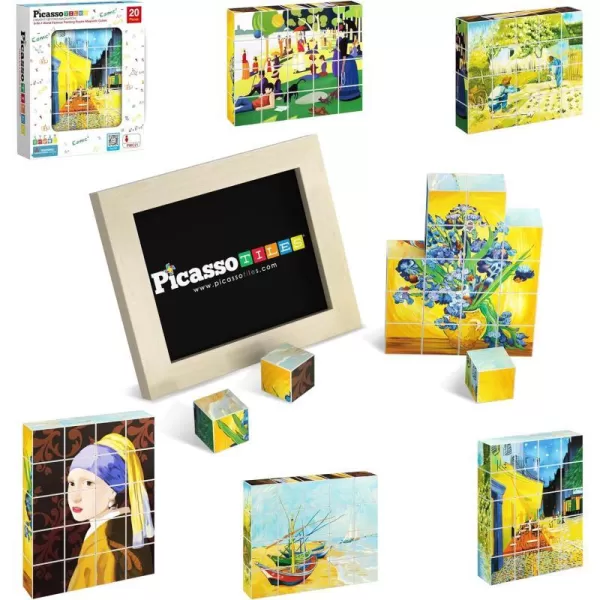 Picasso Cubes 20 pcs Magnetic Cube Puzzle 6in1 Vehicle Theme Pattern Magnet Brain Teaser Cubes Building Block 120 Pictures Toy Set Kids Ages 3  Up Preschool Children Promotes Problem PMC24FrameArt 20PC