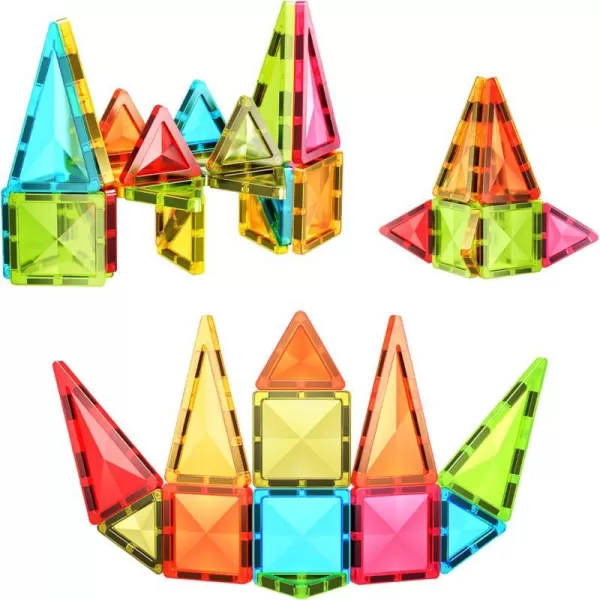 PicassoTiles 71pc Mini Diamond Series Winter Ice Theme Magnetic Tile Building Blocks 2 Character Action Figures Travel Size OnTheGo Magnet Construction Toy Set STEM Development Kit Ages 3 PTM7136pc