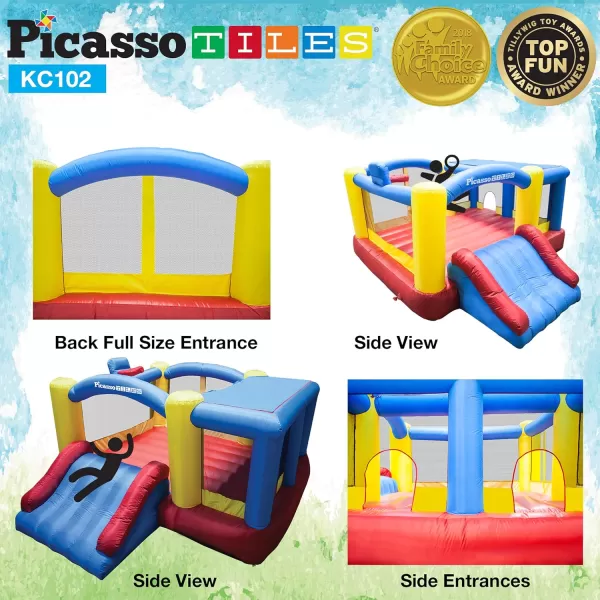 Upgrade Version PicassoTiles KC102 12x10 Foot Inflatable Bouncer Jumping Bouncing House Jump Slide Dunk Playhouse wBasketball Rim 4 Sports Balls FullSize Entry 580W ETL Certified Blower