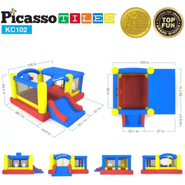 Upgrade Version PicassoTiles KC102 12x10 Foot Inflatable Bouncer Jumping Bouncing House Jump Slide Dunk Playhouse wBasketball Rim 4 Sports Balls FullSize Entry 580W ETL Certified Blower