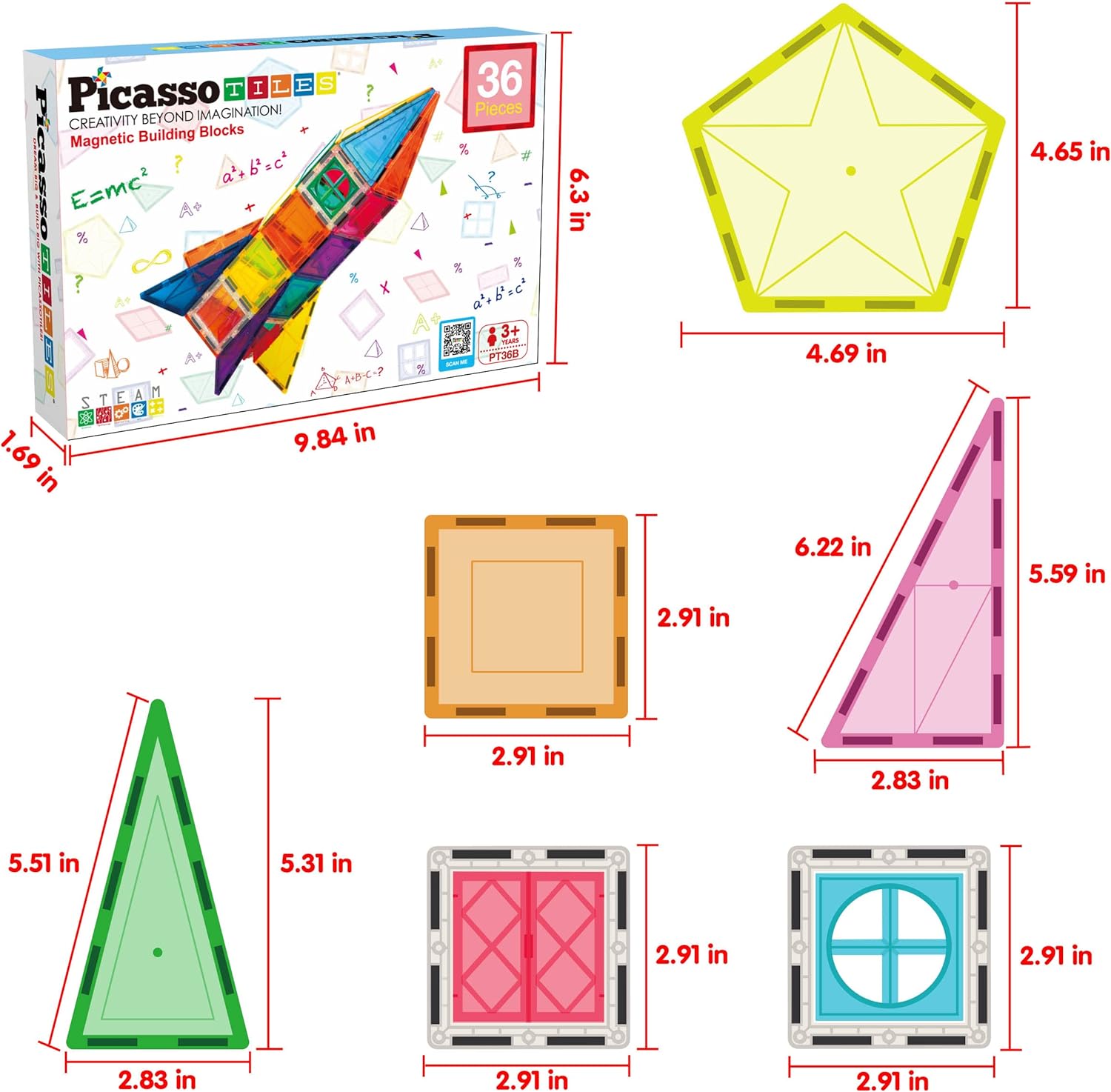 Magnetic Tile Rocket Set 36 Piece Construction Toy PicassoTiles Magnet Building Block Engineering STEM Learning Playset Child Brain Development Stacking Kit Window Door Playboard for All Ages 3 and UpMagnetic Tile Rocket Set 36 Piece Construction Toy PicassoTiles Magnet Building Block Engineering STEM Learning Playset Child Brain Development Stacking Kit Window Door Playboard for All Ages 3 and Up