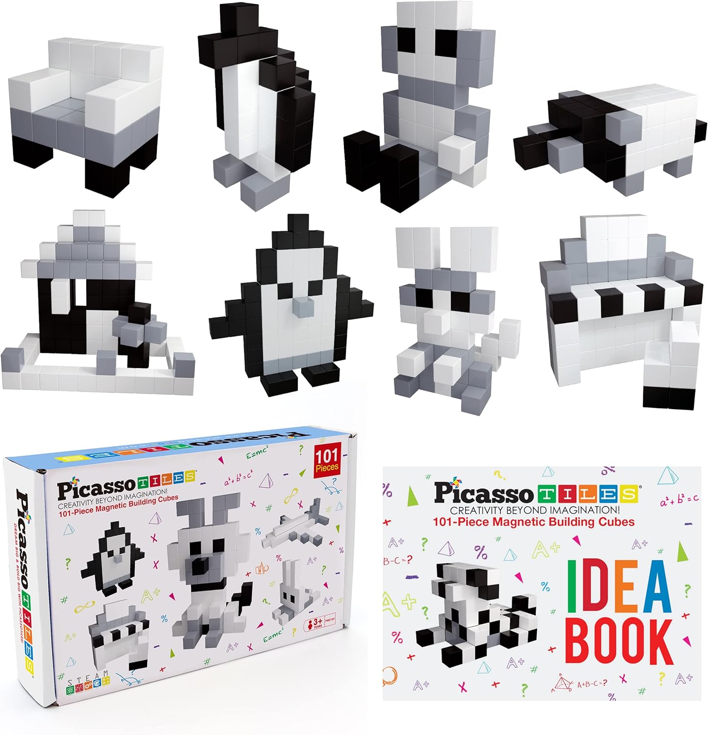 PicassoTiles 101pc Magnetic Puzzle Cubes  Toys Carrying Case Black and White Magnet Block Free Ideabook with 53 Ideas Magnetic Tiles Construction Block Travel Bag Waterproof Storage Organizer BoxPicassoTiles 101pc Magnetic Puzzle Cubes  Toys Carrying Case Black and White Magnet Block Free Ideabook with 53 Ideas Magnetic Tiles Construction Block Travel Bag Waterproof Storage Organizer Box