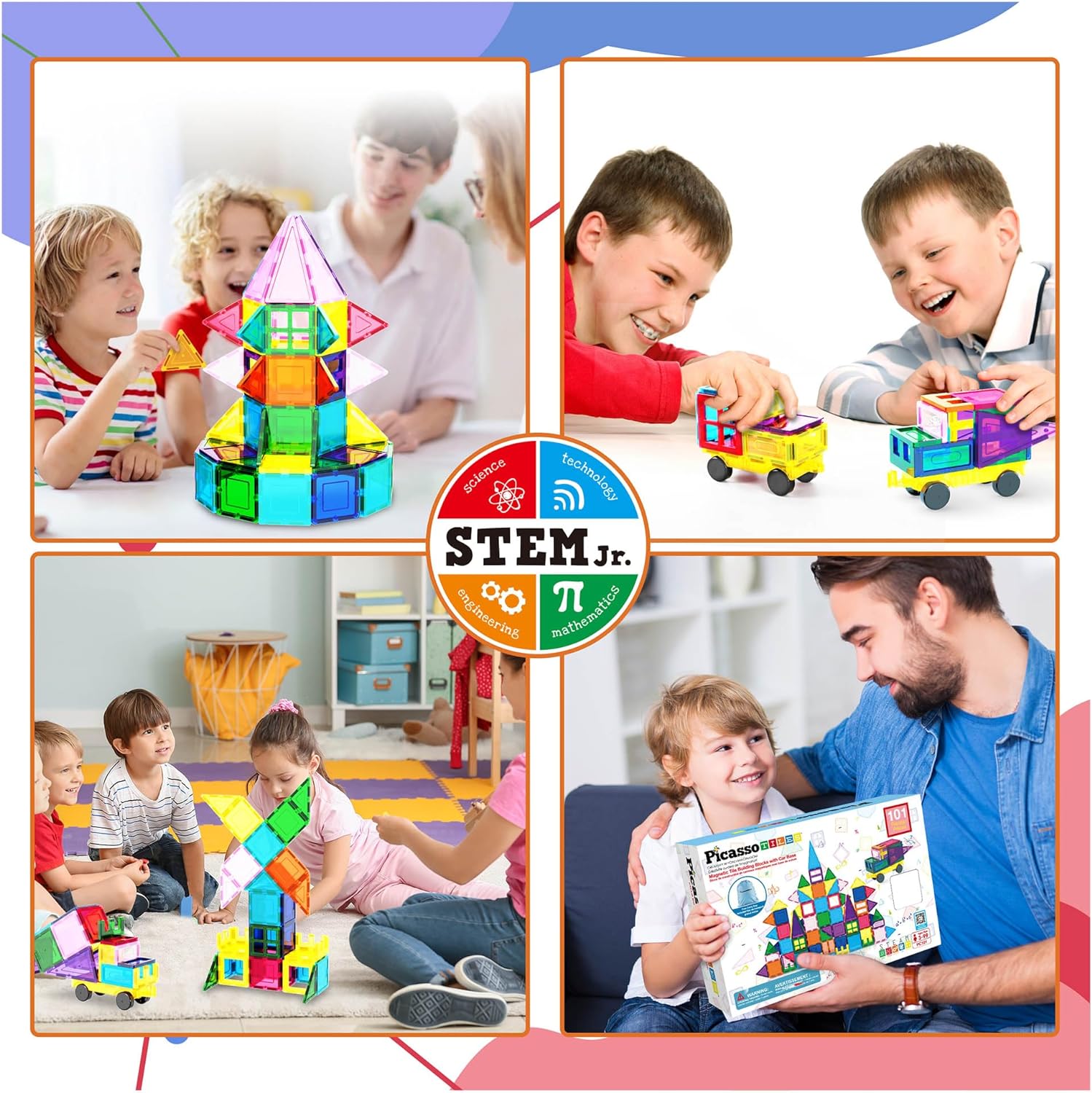 PicassoTiles 101pc Magnetic Tile Building Blocks with Car Base Drawstring Carry Toy Storage Bag Magnetized Block for Kids Magnet ToySet Educational STEM Learning Child Brain Development Ages 3 PC101PicassoTiles 101pc Magnetic Tile Building Blocks with Car Base Drawstring Carry Toy Storage Bag Magnetized Block for Kids Magnet ToySet Educational STEM Learning Child Brain Development Ages 3 PC101