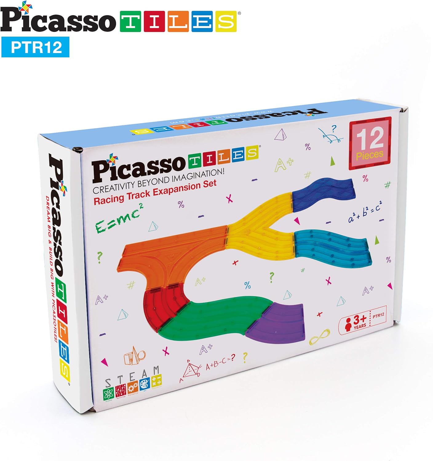 PicassoTiles 12 Piece Race Track AddOn Magnetic Building Block Set Magnet Tiles Construction Toy STEM Learning Kit Early Education Kids Toys Playset Pretend Play Blocks Child Brain Development PTR12PTR12