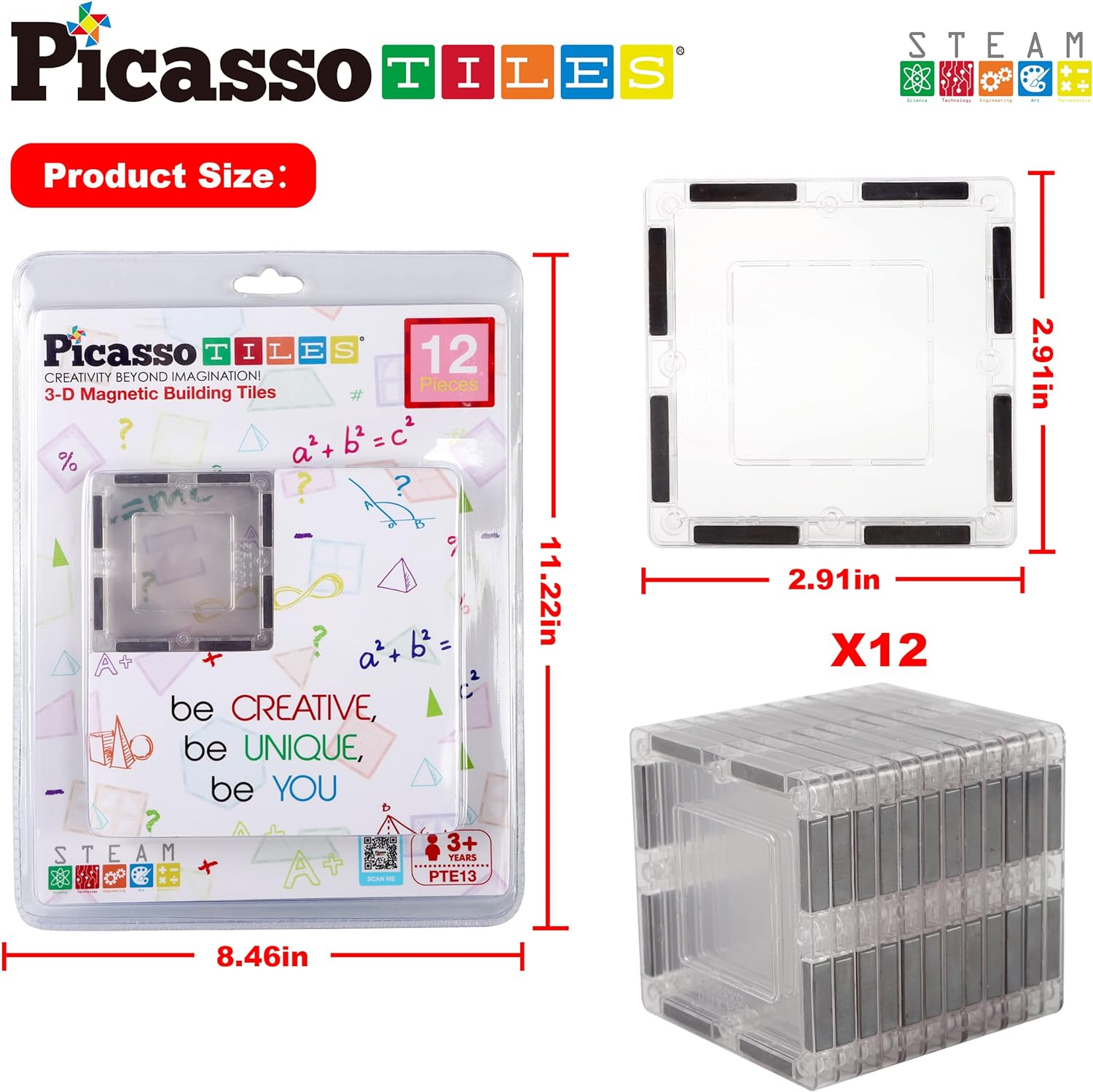 PicassoTiles 12 Pieces Clear Transparent Magnetic Building Tiles Blocks Expansion Construction Set Magnets STEM Learning Kit Educational Toys Preschool Toddler Children Boys and Girls Ages 3 YearsPicassoTiles 12 Pieces Clear Transparent Magnetic Building Tiles Blocks Expansion Construction Set Magnets STEM Learning Kit Educational Toys Preschool Toddler Children Boys and Girls Ages 3 Years