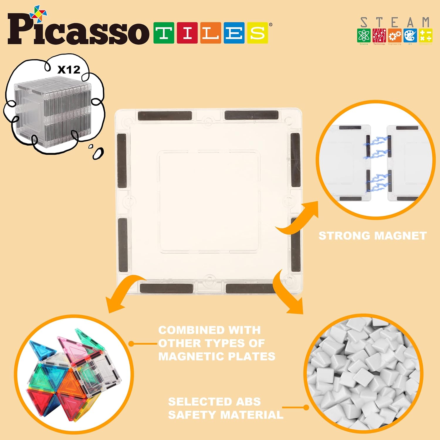 PicassoTiles 12 Pieces Clear Transparent Magnetic Building Tiles Blocks Expansion Construction Set Magnets STEM Learning Kit Educational Toys Preschool Toddler Children Boys and Girls Ages 3 YearsPicassoTiles 12 Pieces Clear Transparent Magnetic Building Tiles Blocks Expansion Construction Set Magnets STEM Learning Kit Educational Toys Preschool Toddler Children Boys and Girls Ages 3 Years