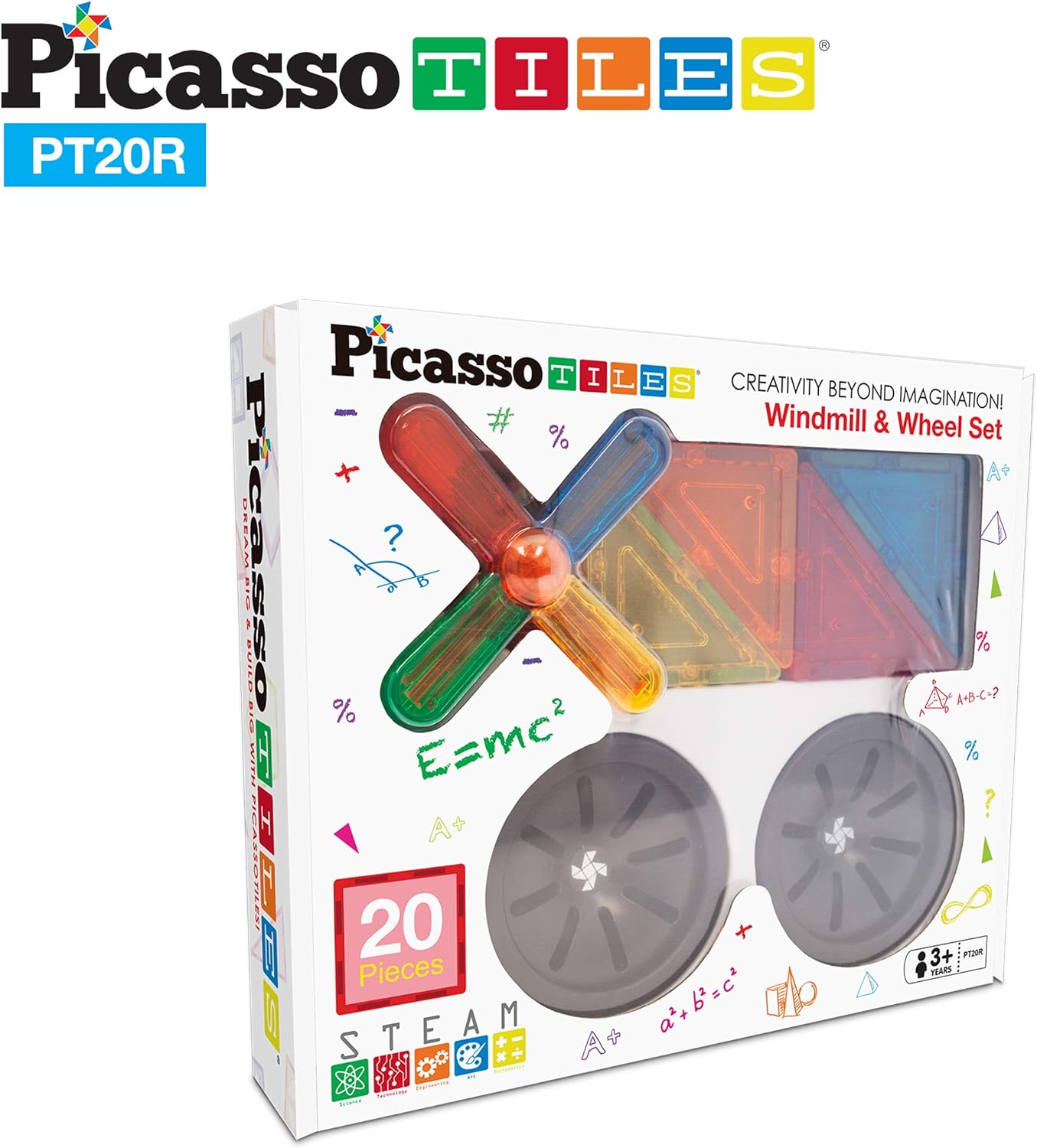 PicassoTiles 20 Piece Magnetic Building Blocks with Detachable Wheels and Windmill Clickin Inserts Magnet Construction Toy Car Set STEM Learning Kit Educational Playset Child Brain Development PT20RPicassoTiles 20 Piece Magnetic Building Blocks with Detachable Wheels and Windmill Clickin Inserts Magnet Construction Toy Car Set STEM Learning Kit Educational Playset Child Brain Development PT20R