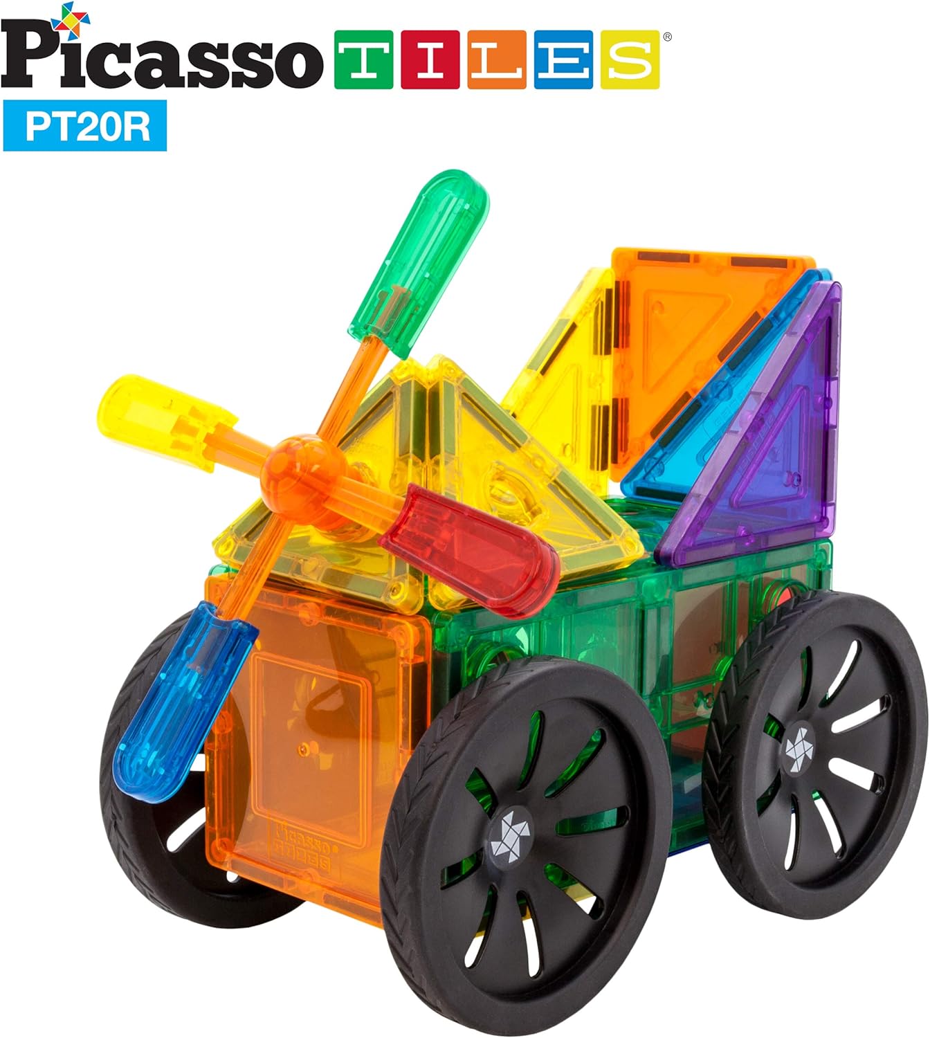PicassoTiles 20 Piece Magnetic Building Blocks with Detachable Wheels and Windmill Clickin Inserts Magnet Construction Toy Car Set STEM Learning Kit Educational Playset Child Brain Development PT20RPicassoTiles 20 Piece Magnetic Building Blocks with Detachable Wheels and Windmill Clickin Inserts Magnet Construction Toy Car Set STEM Learning Kit Educational Playset Child Brain Development PT20R