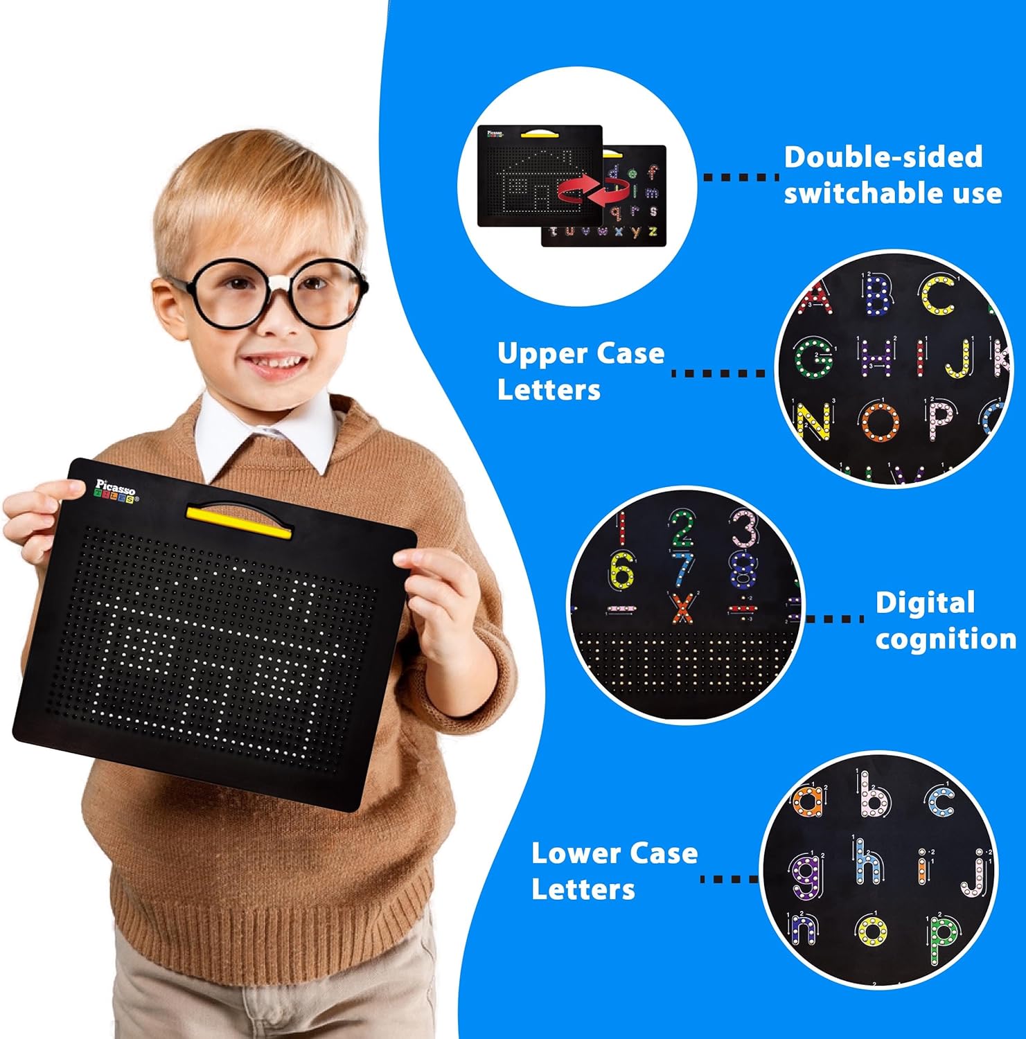 PicassoTiles 2PK 4in1 Magnetic Drawing Board 12x10 inch Large Magnet Tablet Pad with 4 Facings Lowercase amp Uppercase Alphabets Numbers amp Freestyle STEM Learning Writing Reading Playboard PTB06PicassoTiles 2PK 4in1 Magnetic Drawing Board 12x10 inch Large Magnet Tablet Pad with 4 Facings Lowercase amp Uppercase Alphabets Numbers amp Freestyle STEM Learning Writing Reading Playboard PTB06