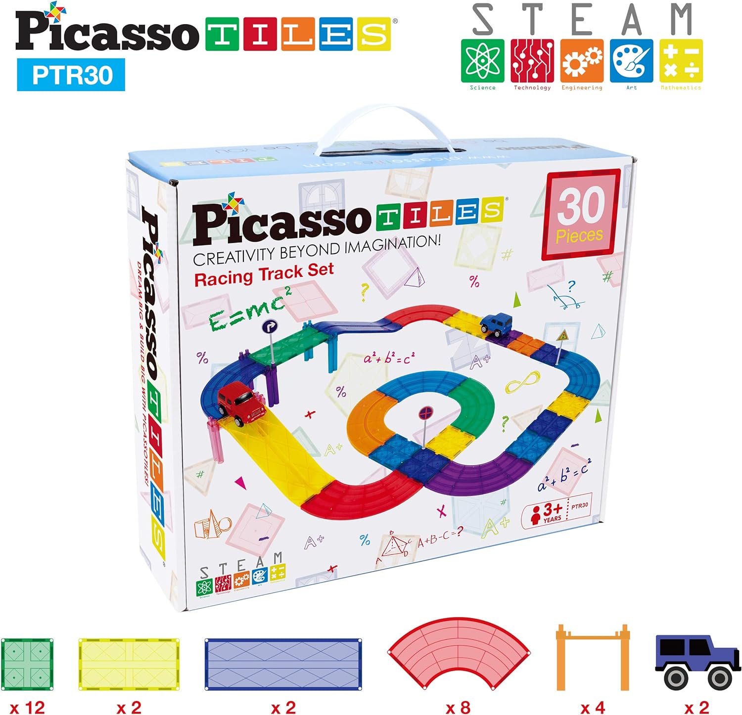 PicassoTiles 30 Piece Race Car Track  12pcs Magnetic Brick Tiles Magnet DIY Playset 2 Race Car Trucks STEM Toys Motor Skill Socket Spikes Accessory Creative Imaginative Learning Kit Stacking SetPicassoTiles 30 Piece Race Car Track  12pcs Magnetic Brick Tiles Magnet DIY Playset 2 Race Car Trucks STEM Toys Motor Skill Socket Spikes Accessory Creative Imaginative Learning Kit Stacking Set
