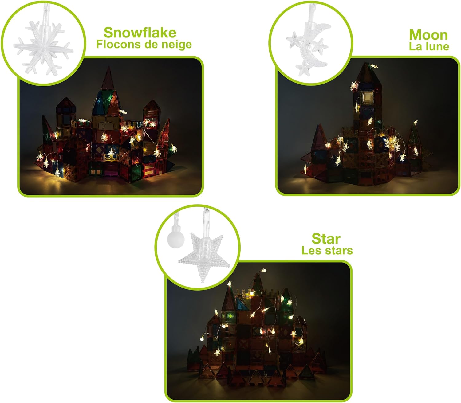 PicassoTiles 4 Piece Magnetic Building Block Large Square Shape Magnet Tiles Construction Toy STEM Learning Kit Educational Playset Playboard Pretend Play Stacking Blocks Child Brain Development PTE093Pc LED String Lights