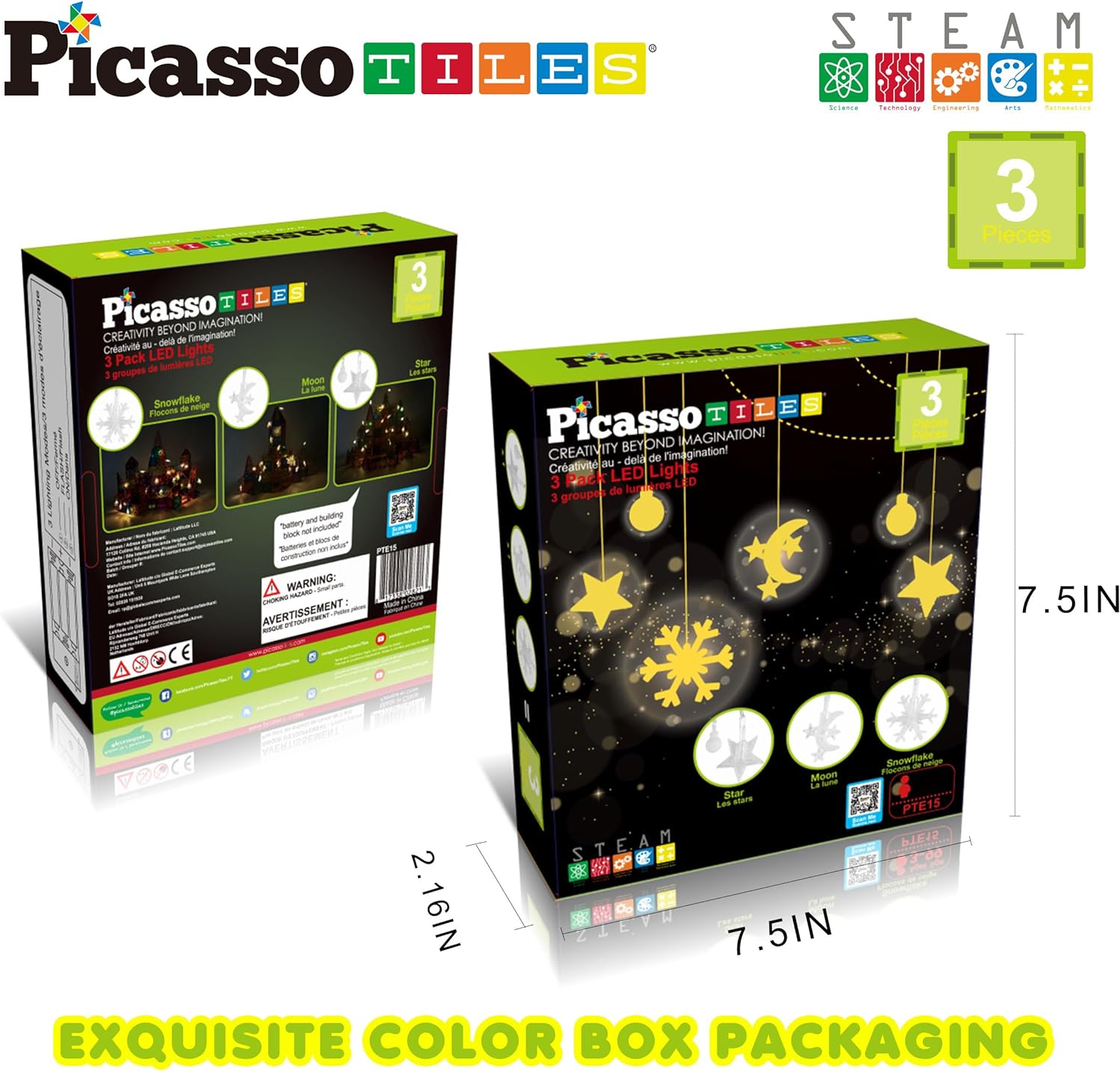 PicassoTiles 4 Piece Magnetic Building Block Large Square Shape Magnet Tiles Construction Toy STEM Learning Kit Educational Playset Playboard Pretend Play Stacking Blocks Child Brain Development PTE093Pc LED String Lights