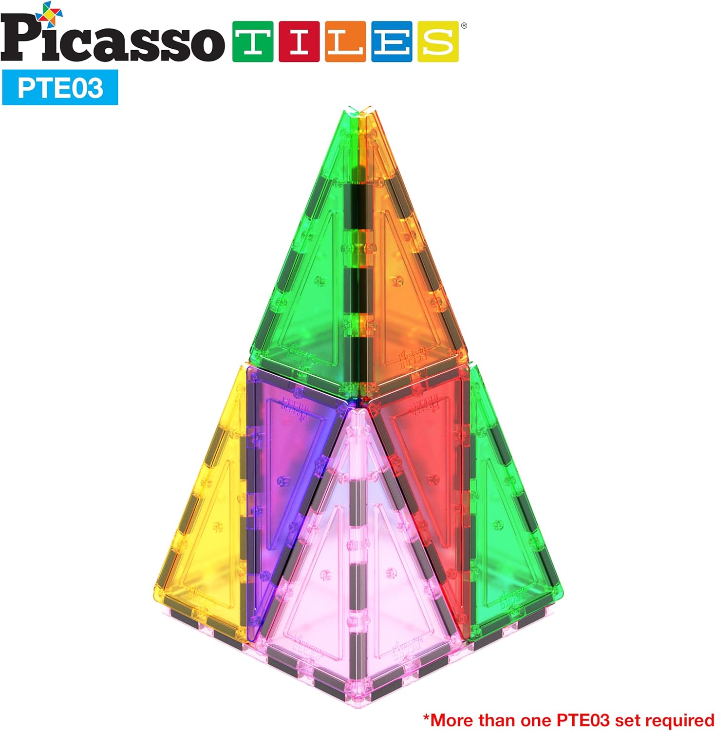 PicassoTiles 4 Piece Magnetic Building Block Large Square Shape Magnet Tiles Construction Toy STEM Learning Kit Educational Playset Playboard Pretend Play Stacking Blocks Child Brain Development PTE0912Pc I Triangle