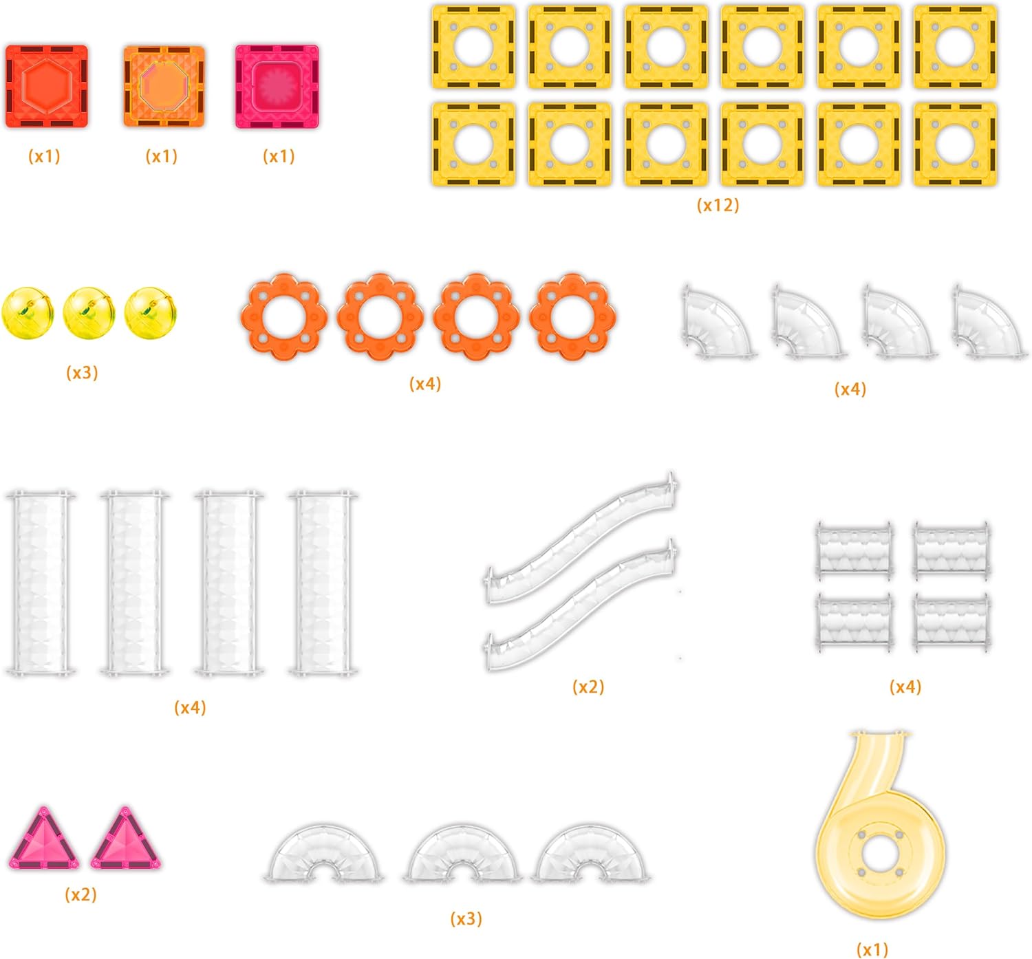 PicassoTiles 40pc Mini Diamond Series Magnetic Tile Race Track Set LED Car Travel Size Magnet Block Toy Set Magnetized Building Fine Motor Skill STEM Education Learning Development Kit Ages 3 PTMR4045pc Marble Run