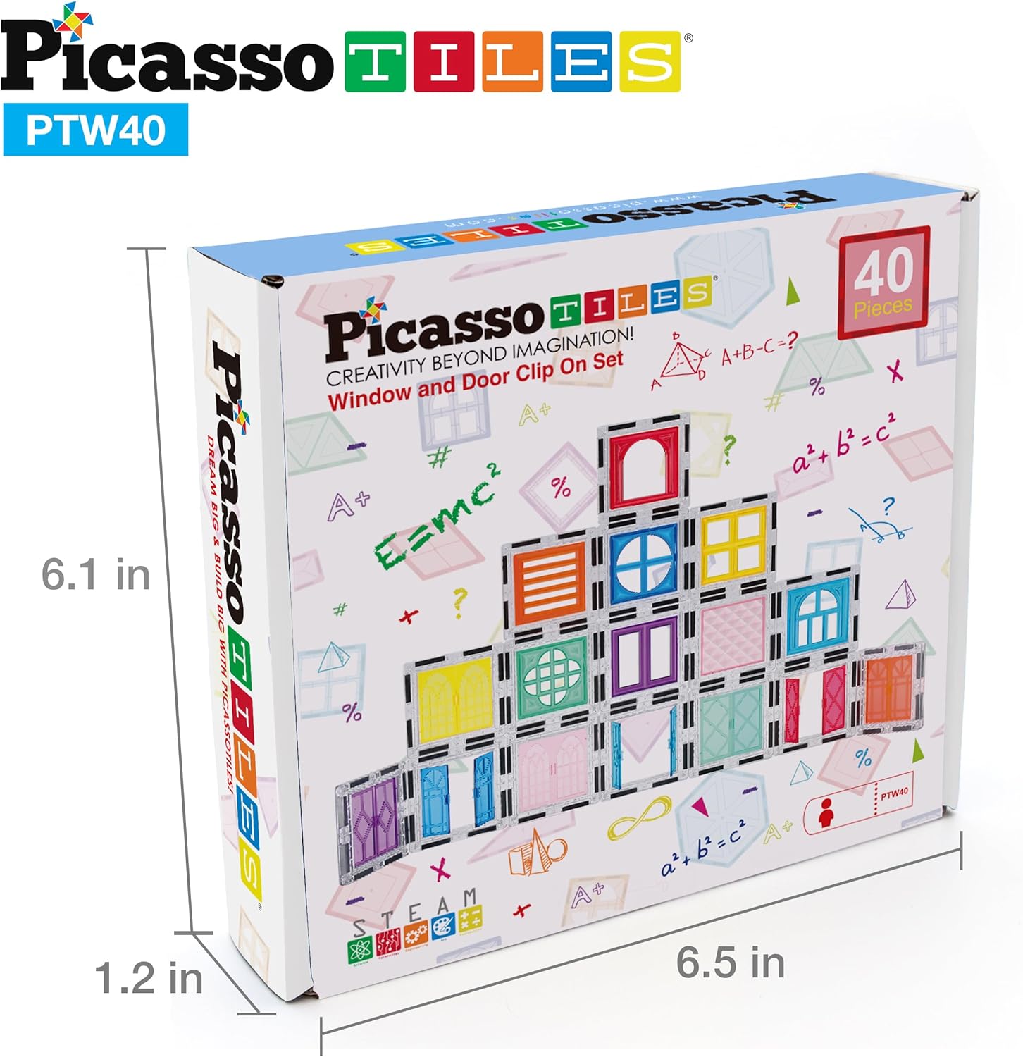 PicassoTiles 40pcs Magnetic Tile Clipin Window and Door Expansion Set Magnetic Block Addons Magnet Building Construction Toys STEM Education Learning Stacking Block Toddler Boys amp Girls40PC