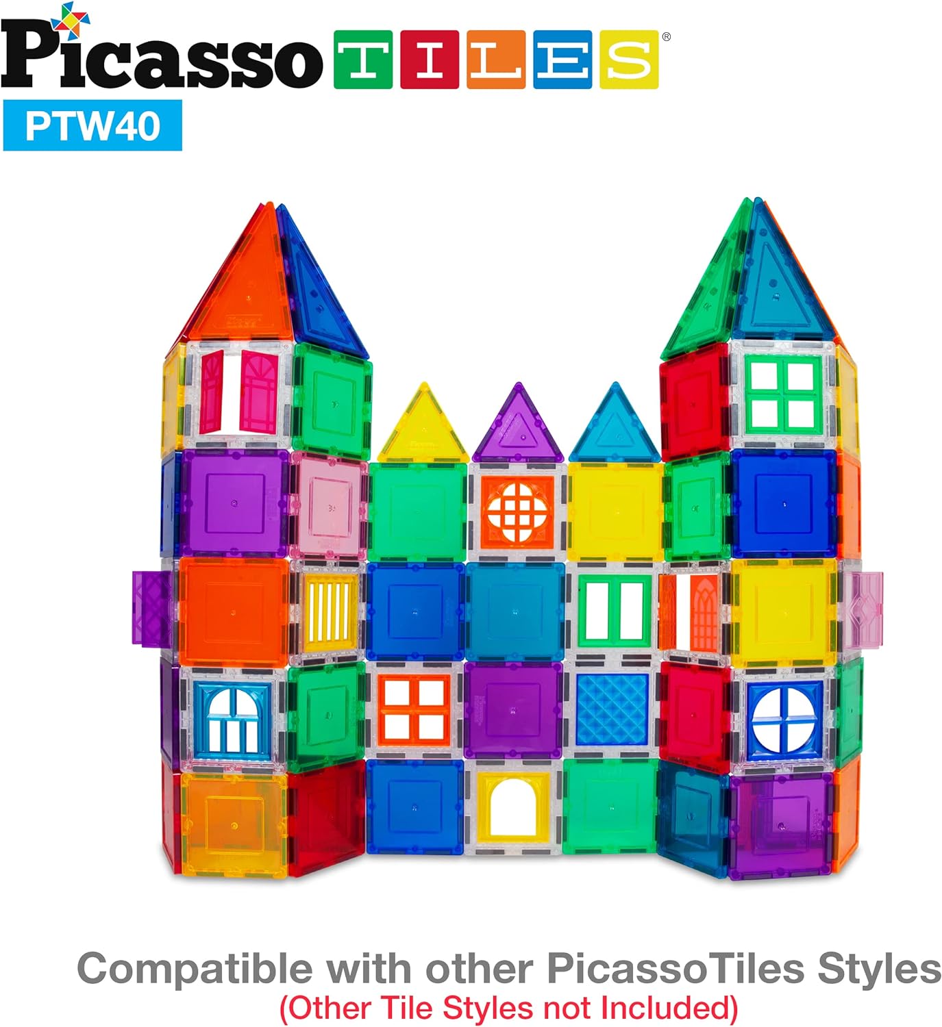 PicassoTiles 40pcs Magnetic Tile Clipin Window and Door Expansion Set Magnetic Block Addons Magnet Building Construction Toys STEM Education Learning Stacking Block Toddler Boys amp Girls40PC