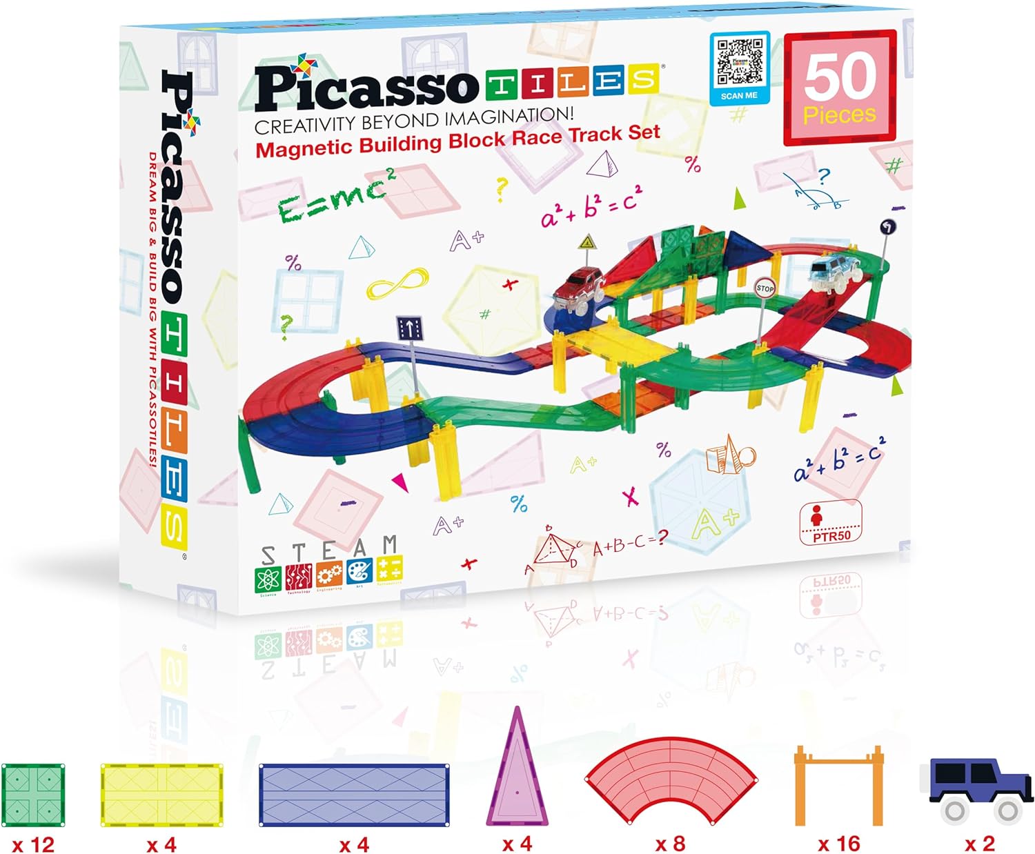 PicassoTiles 50 Piece Race Car Track Building Block Educational Toy Set Magnetic Tiles Magnet DIY Playset 2 Light Up STEM Learning Construction Kit HandEye Coordination Fine Motor Skill TrainingPicassoTiles 50 Piece Race Car Track Building Block Educational Toy Set Magnetic Tiles Magnet DIY Playset 2 Light Up STEM Learning Construction Kit HandEye Coordination Fine Motor Skill Training