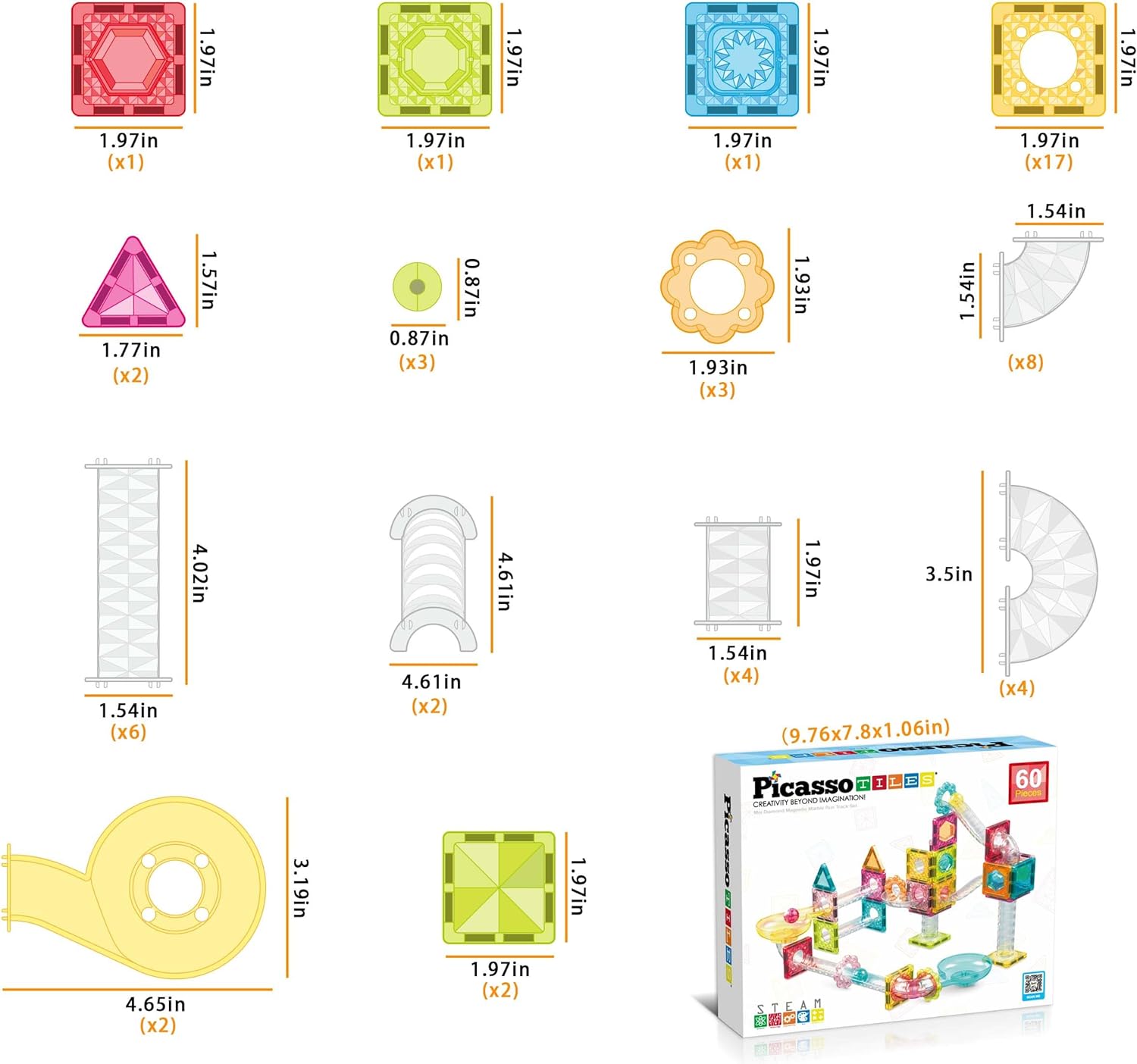 PicassoTiles 60 pc Magnet Tiles Building Block Travel Size Magnetic Marble Run Construction Toy Set Mini Diamond Marble RaceTrack Building Blocks Playset Education STEM Learning Kit Boy Girl 3 PTMG60PicassoTiles 60 pc Magnet Tiles Building Block Travel Size Magnetic Marble Run Construction Toy Set Mini Diamond Marble RaceTrack Building Blocks Playset Education STEM Learning Kit Boy Girl 3 PTMG60
