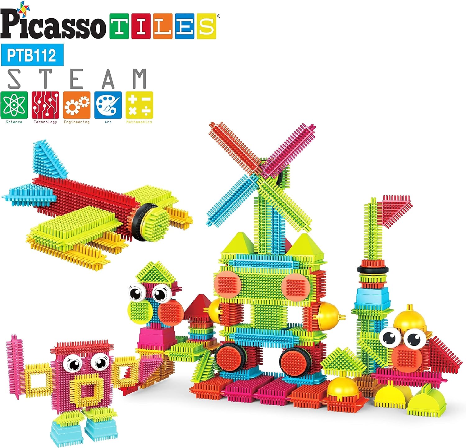 PicassoTiles Bristle Shape Building Blocks Tiles Set 112pcs116pcs with Idea Book 4 Action Figure Characters 4 Decorative Eyes STEM STEAM Learning Kit Playset Dish Washer Safe for Boys Girls 3PicassoTiles Bristle Shape Building Blocks Tiles Set 112pcs116pcs with Idea Book 4 Action Figure Characters 4 Decorative Eyes STEM STEAM Learning Kit Playset Dish Washer Safe for Boys Girls 3