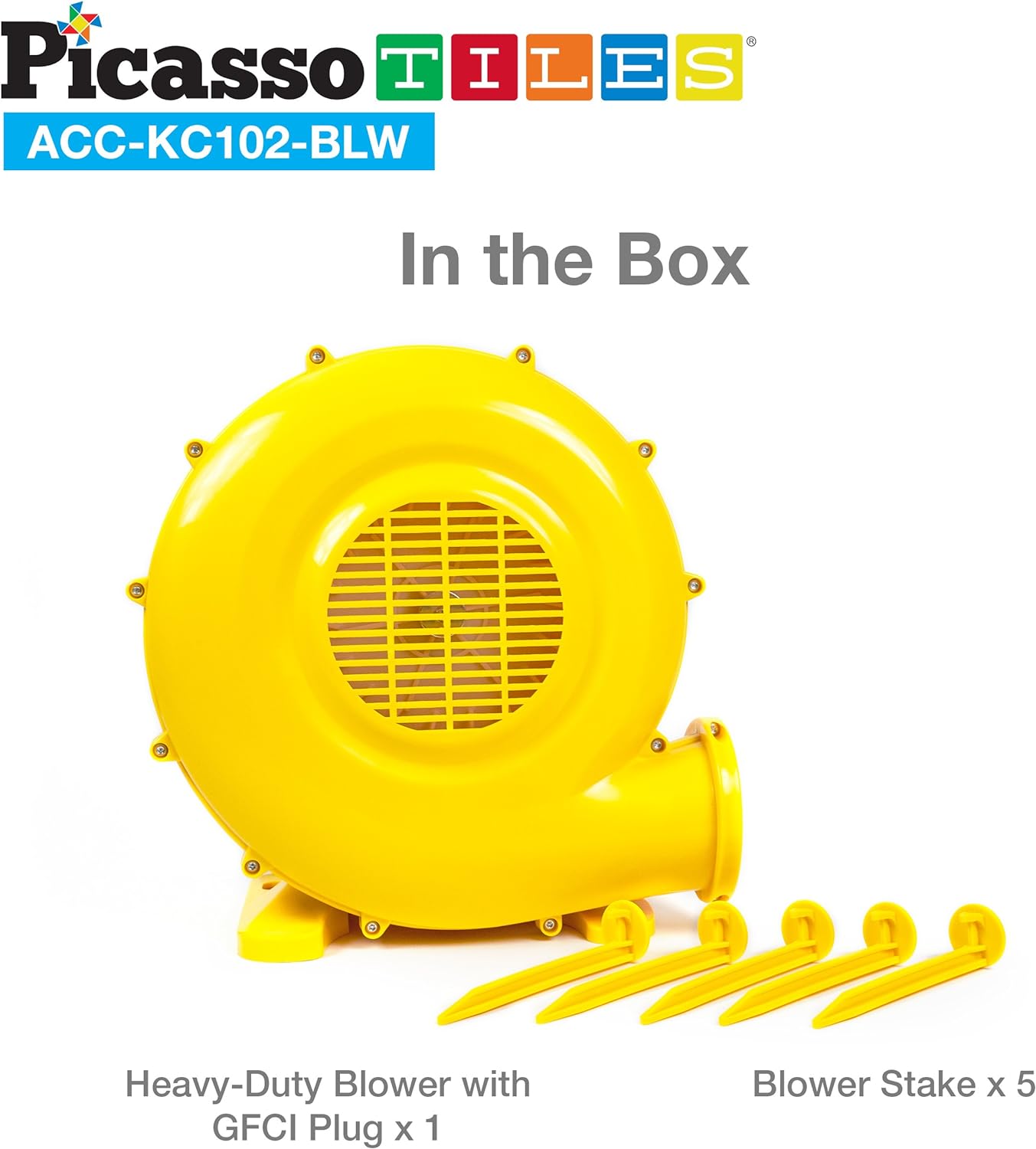 PicassoTiles ETL Certified Inflatable Bounce House Bouncy Castle 580 Watt Air Blower Pump Fan w 25ft Cable Length UL Certified GFCI Plug TopMounted Handle amp 4 Stakes for Bouncing House Jump SlidePicassoTiles ETL Certified Inflatable Bounce House Bouncy Castle 580 Watt Air Blower Pump Fan w 25ft Cable Length UL Certified GFCI Plug TopMounted Handle amp 4 Stakes for Bouncing House Jump Slide