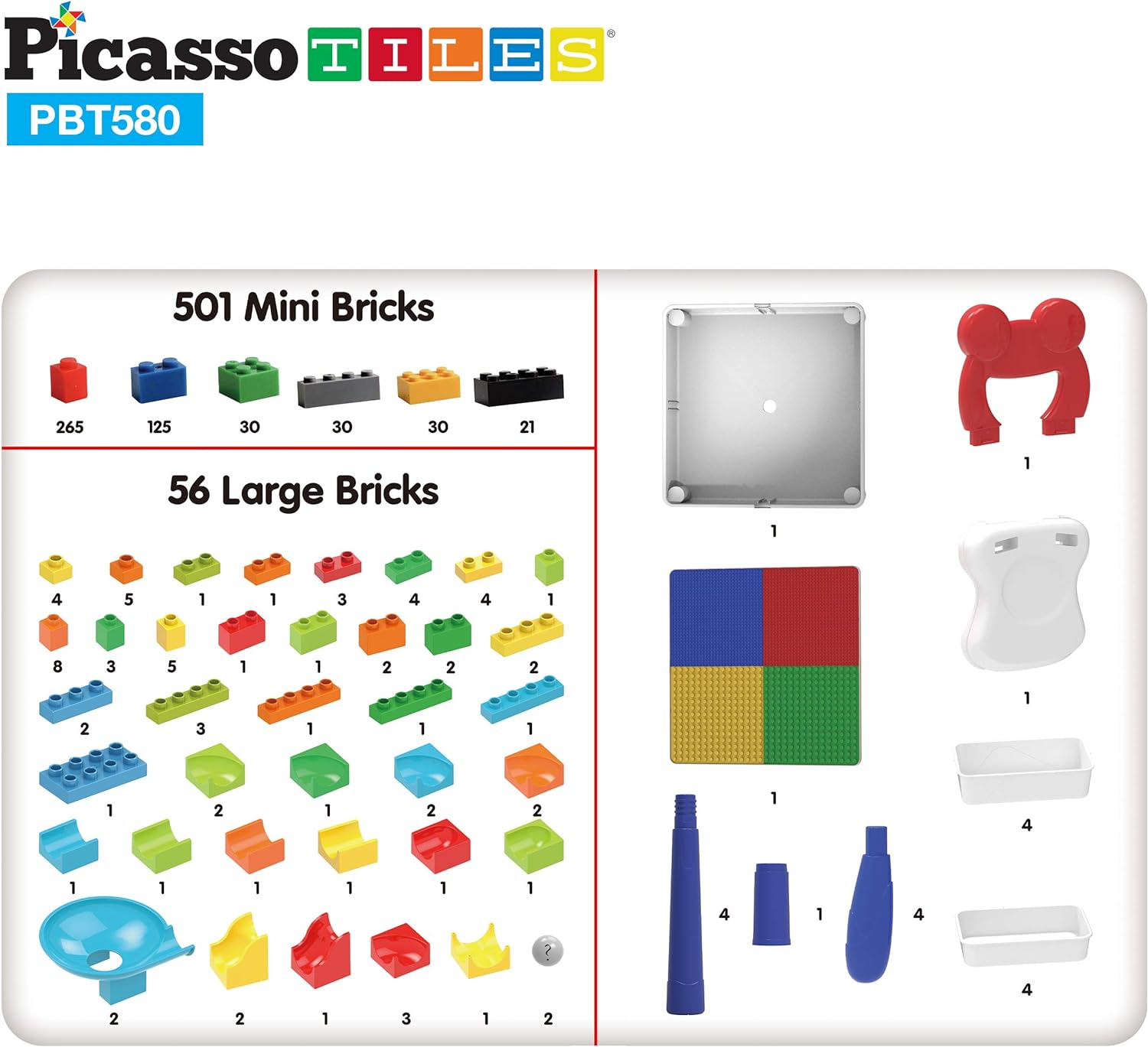 PicassoTiles Kids Activity Center Play Table amp Study Desk Set Sandbox Water Tight Container Storage Allin1 STEM Toy Kit Playset with 331pc Dual Size Building Bricks Construction Blocks Marble RunPBT580