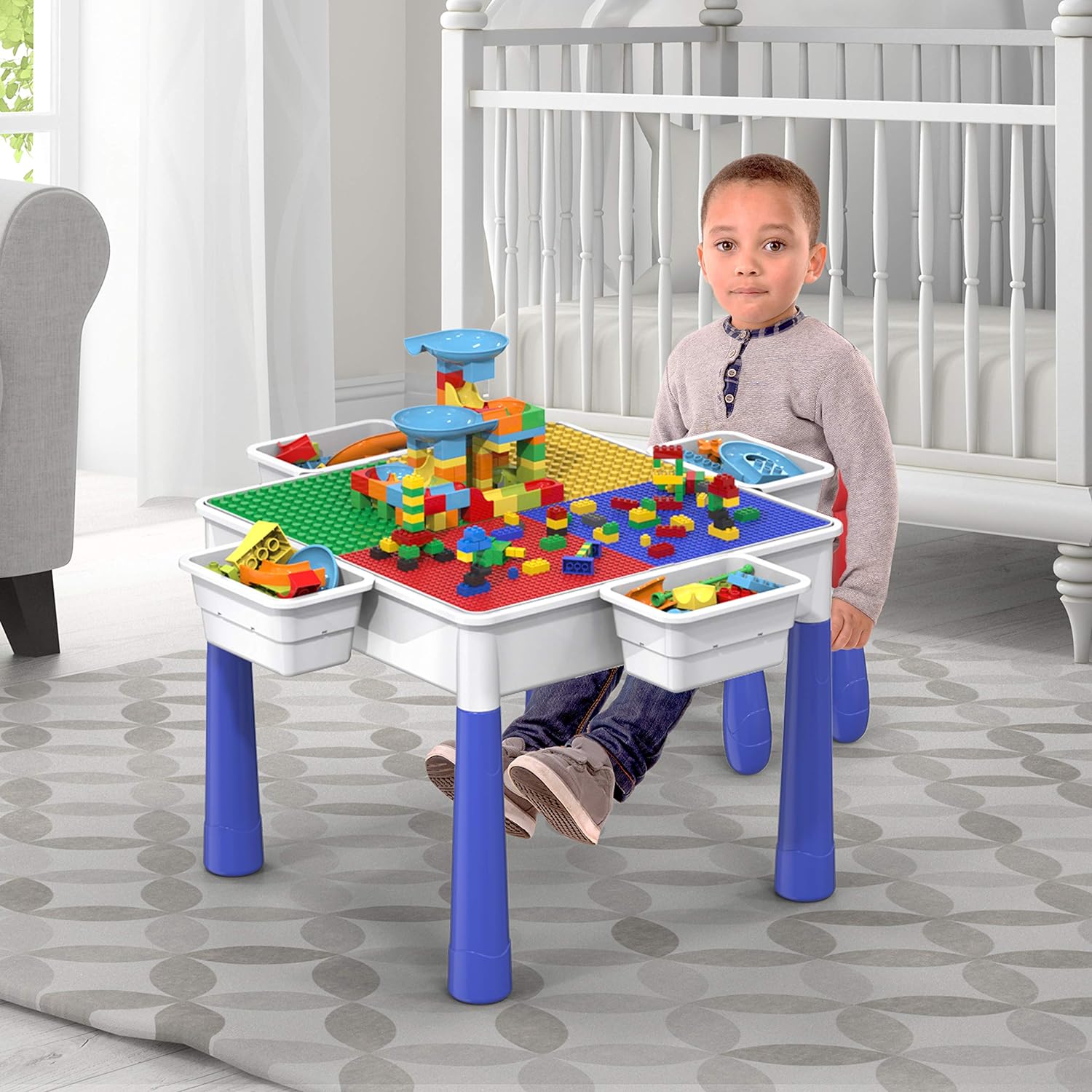 PicassoTiles Kids Activity Center Play Table amp Study Desk Set Sandbox Water Tight Container Storage Allin1 STEM Toy Kit Playset with 331pc Dual Size Building Bricks Construction Blocks Marble RunPBT580