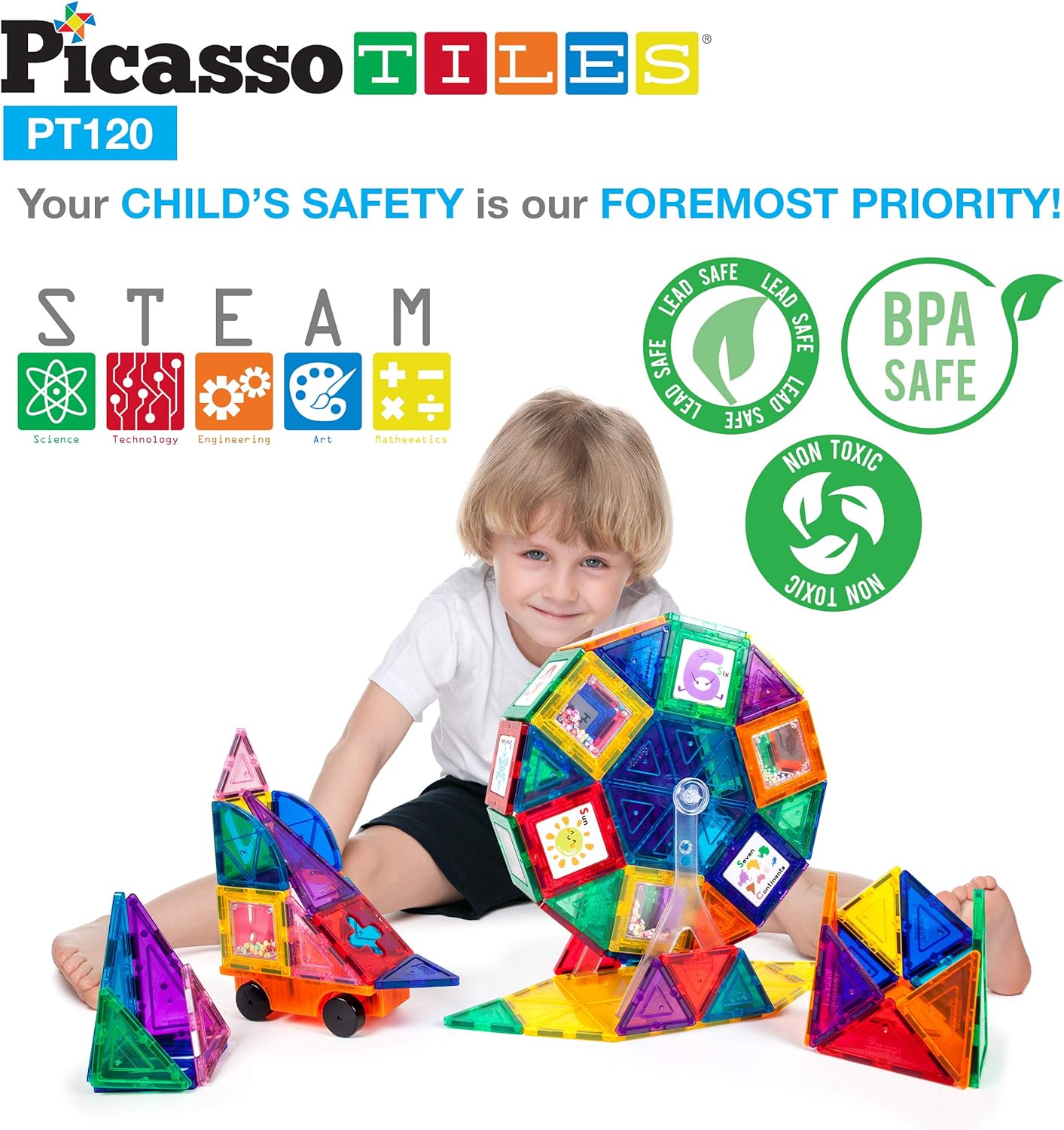 PicassoTiles Kids Activity Center Play Table amp Study Desk Set Sandbox Water Tight Container Storage Allin1 STEM Toy Kit Playset with 331pc Dual Size Building Bricks Construction Blocks Marble RunPT120