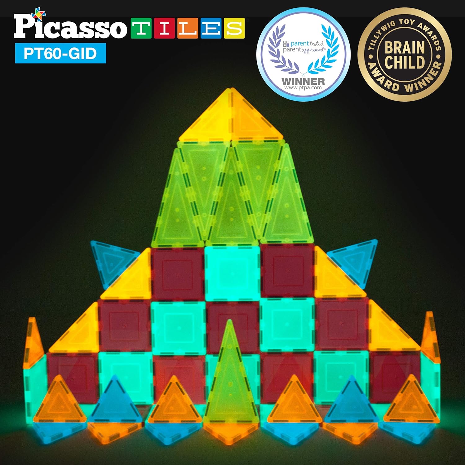 PicassoTiles Kids Toy Building Block Set Glow in The Dark Children Construction Kit Magnet Tiles Magnetic STEM Interlocking Playboard Educational Learning Stacking Blocks Child Brain Development PT60PicassoTiles Kids Toy Building Block Set Glow in The Dark Children Construction Kit Magnet Tiles Magnetic STEM Interlocking Playboard Educational Learning Stacking Blocks Child Brain Development PT60