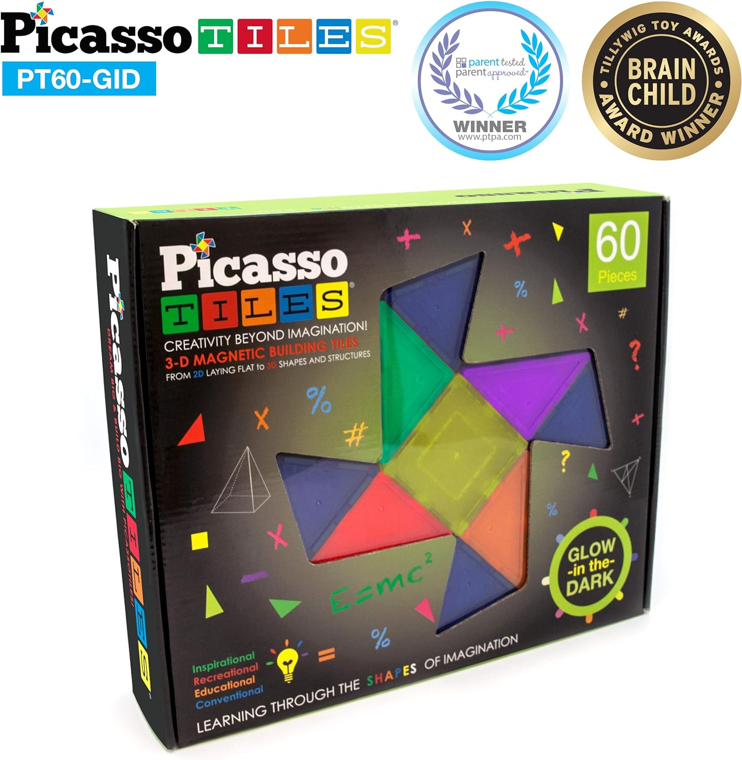 PicassoTiles Kids Toy Building Block Set Glow in The Dark Children Construction Kit Magnet Tiles Magnetic STEM Interlocking Playboard Educational Learning Stacking Blocks Child Brain Development PT60PicassoTiles Kids Toy Building Block Set Glow in The Dark Children Construction Kit Magnet Tiles Magnetic STEM Interlocking Playboard Educational Learning Stacking Blocks Child Brain Development PT60
