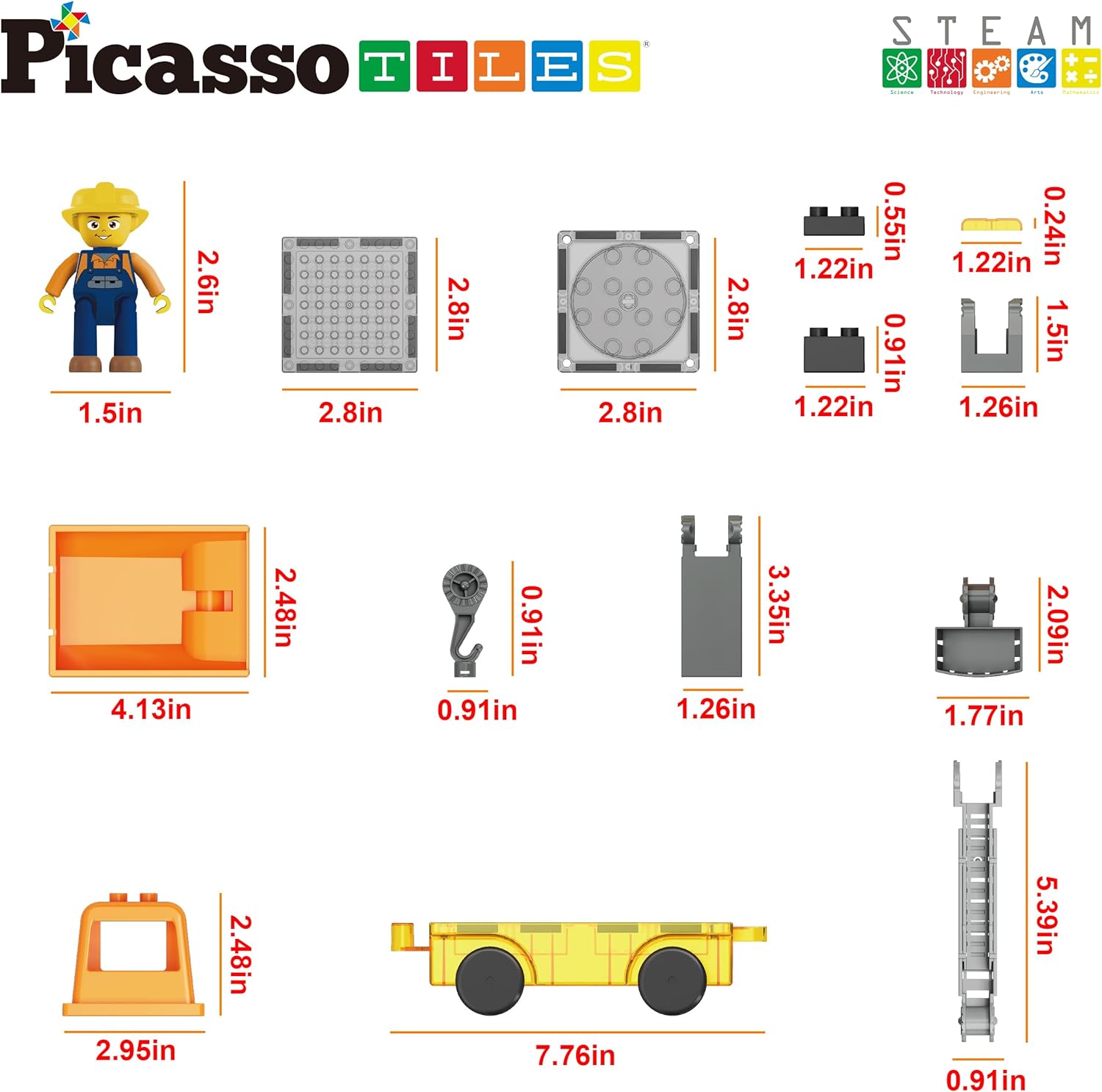 PicassoTiles Magnet Tile Building Blocks 3in1 Crane Dump Truck and Ladder Construction Vehicle Brick Compatible Magnetic Tiles Toy Set with Car Base Character Action STEM Learning Kit Age 3 PTU03PicassoTiles Magnet Tile Building Blocks 3in1 Crane Dump Truck and Ladder Construction Vehicle Brick Compatible Magnetic Tiles Toy Set with Car Base Character Action STEM Learning Kit Age 3 PTU03