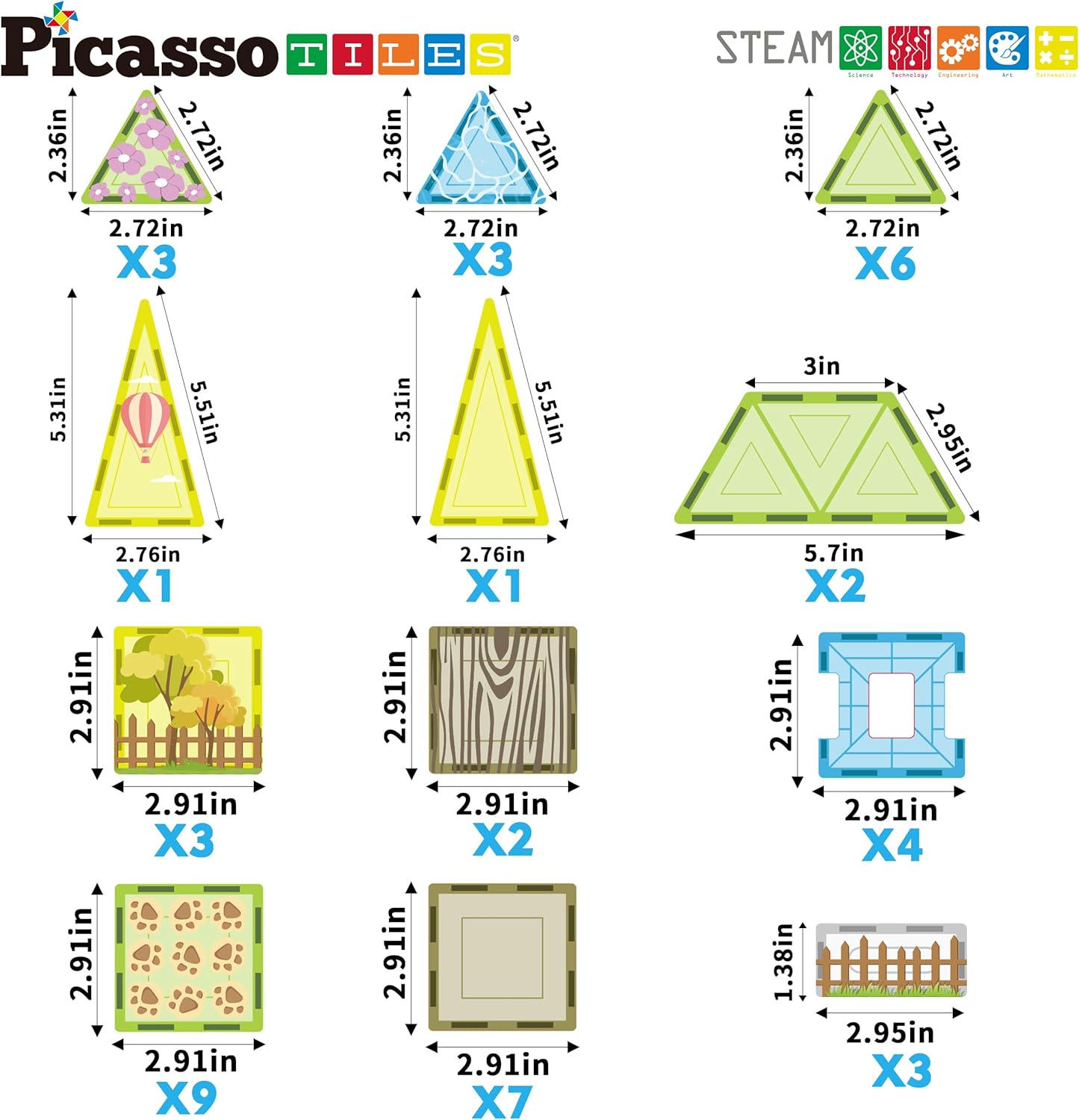 PicassoTiles Magnet Tile Building Blocks Farm Animal Toy Set with 8 Character Action Figures Magnetic Tiles STEM Learning Kit Playset Educational Pretend Play Preschool Toddler Child Kid Age 3 PTQ17Farm