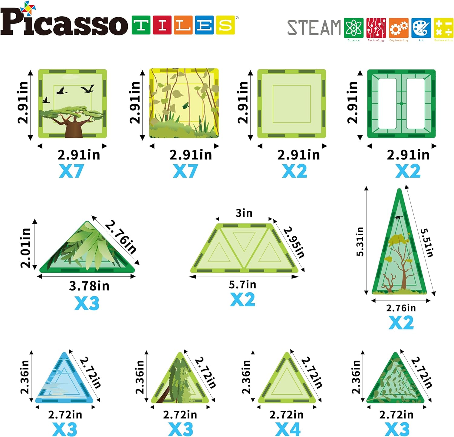 PicassoTiles Magnet Tile Building Blocks Farm Animal Toy Set with 8 Character Action Figures Magnetic Tiles STEM Learning Kit Playset Educational Pretend Play Preschool Toddler Child Kid Age 3 PTQ17Safari