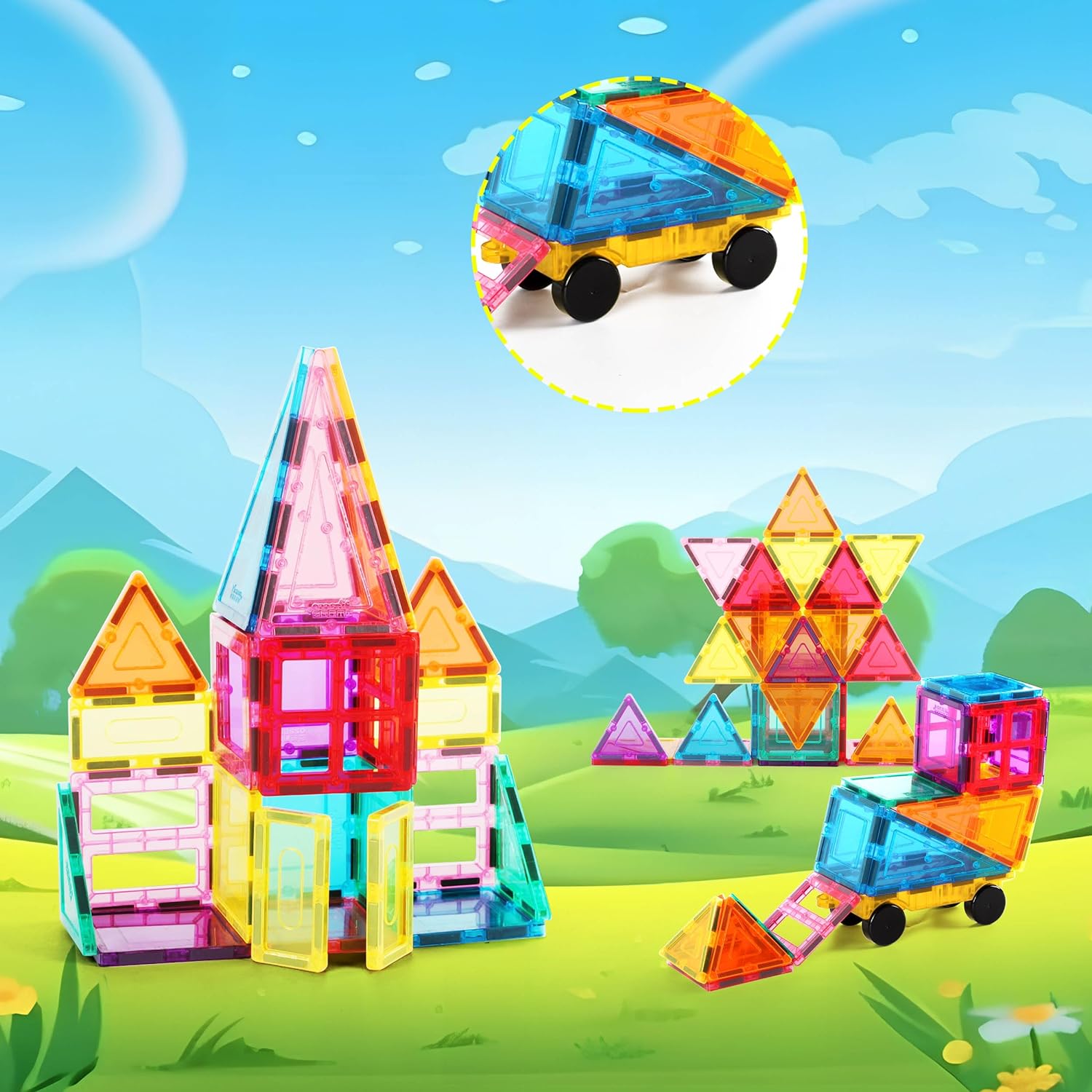 PicassoTiles Magnet Tile Building Blocks with Car Base Drawstring Storage Travel Bag Carry Case Magnetic Tiles Construction Toy STEM Learning Educational Kit Sensory Playset Preschool Kids 3 PC61PicassoTiles Magnet Tile Building Blocks with Car Base Drawstring Storage Travel Bag Carry Case Magnetic Tiles Construction Toy STEM Learning Educational Kit Sensory Playset Preschool Kids 3 PC61