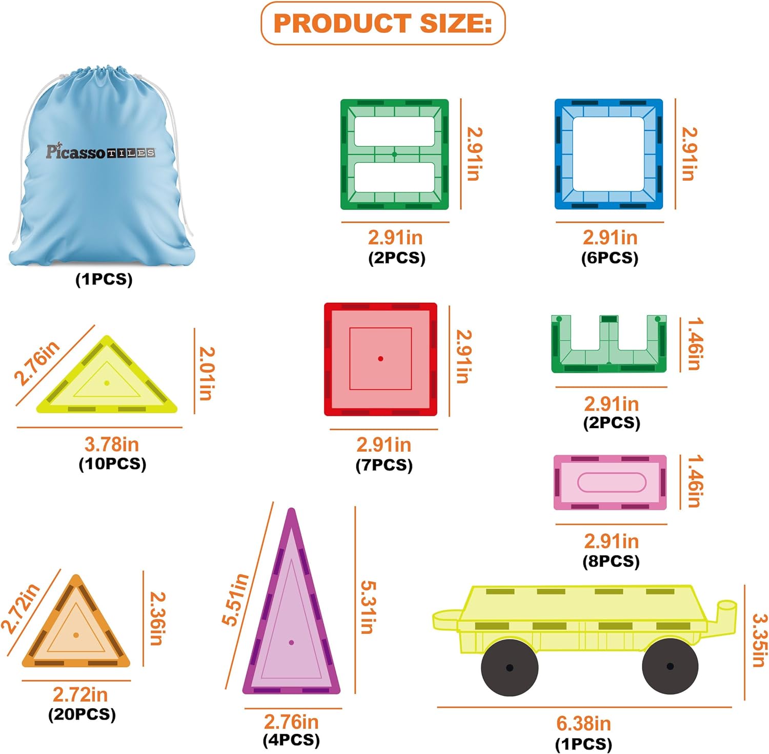 PicassoTiles Magnet Tile Building Blocks with Car Base Drawstring Storage Travel Bag Carry Case Magnetic Tiles Construction Toy STEM Learning Educational Kit Sensory Playset Preschool Kids 3 PC61PicassoTiles Magnet Tile Building Blocks with Car Base Drawstring Storage Travel Bag Carry Case Magnetic Tiles Construction Toy STEM Learning Educational Kit Sensory Playset Preschool Kids 3 PC61