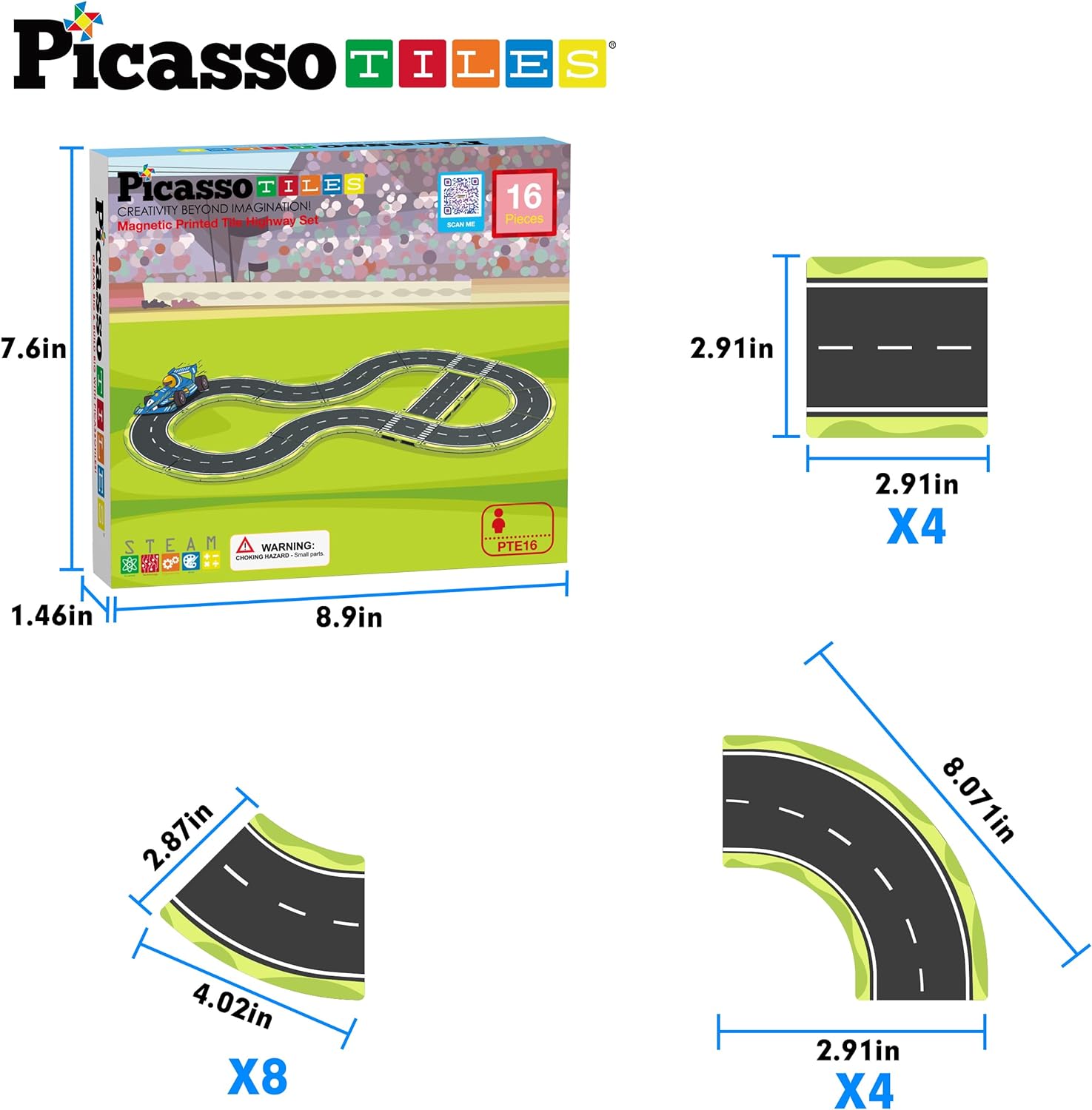 PicassoTiles Magnet Tile Car Track Adventure Theme Printed Street Road Runway Speedway Highway Magnetic Building Tiles Block Construction Pretend Play Playset STEM Education Learning Kit Kids 3 PTE16PicassoTiles Magnet Tile Car Track Adventure Theme Printed Street Road Runway Speedway Highway Magnetic Building Tiles Block Construction Pretend Play Playset STEM Education Learning Kit Kids 3 PTE16