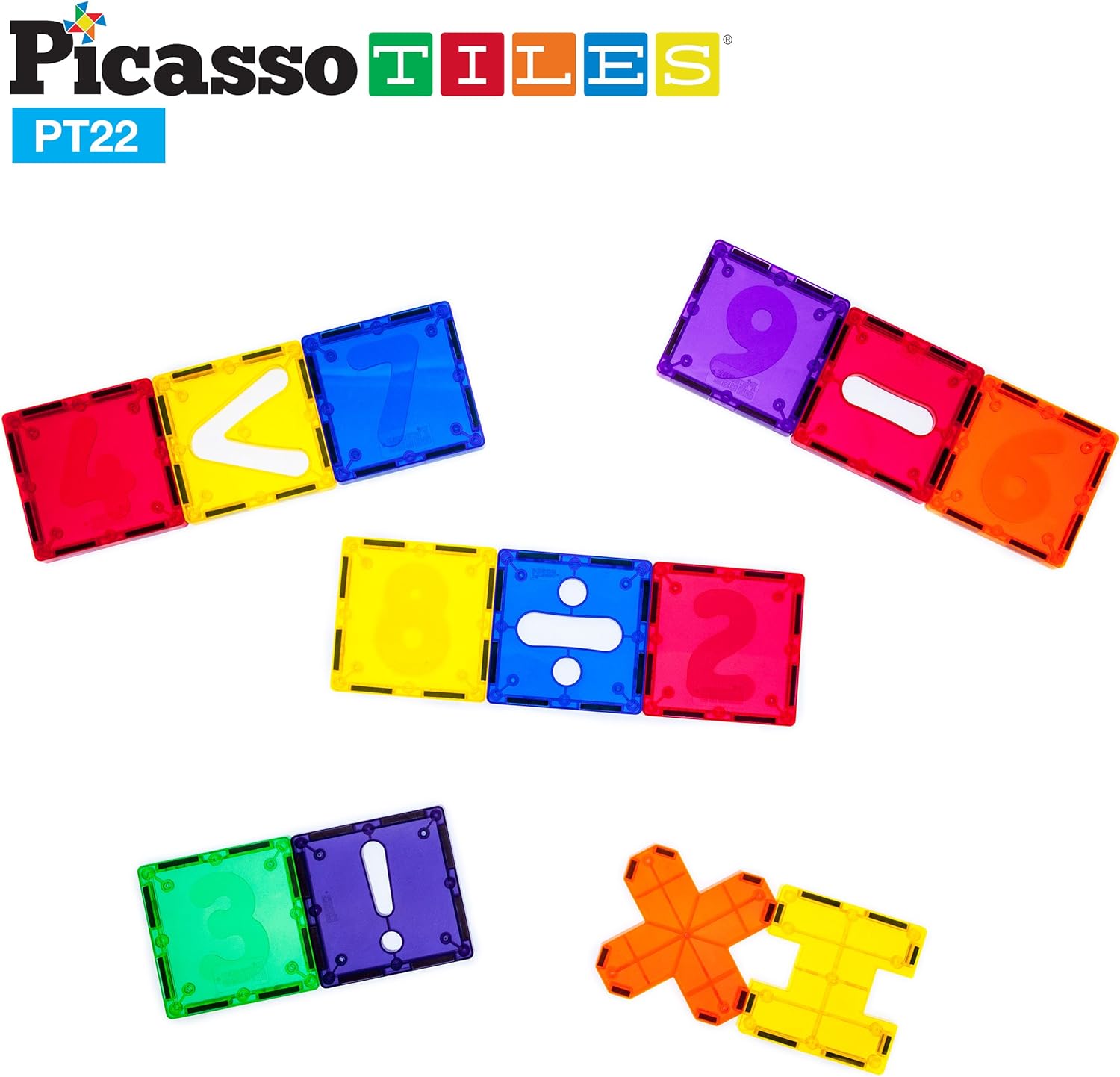 PicassoTiles PT22 Magnetic Building Blocks 22pc Numerical Magnet Tiles Educational Kit Toy Set 3D Clear Color Stacking Block STEM Playboard Novelty Game wNumbers Roman Numerals and Math SymbolsPicassoTiles PT22 Magnetic Building Blocks 22pc Numerical Magnet Tiles Educational Kit Toy Set 3D Clear Color Stacking Block STEM Playboard Novelty Game wNumbers Roman Numerals and Math Symbols