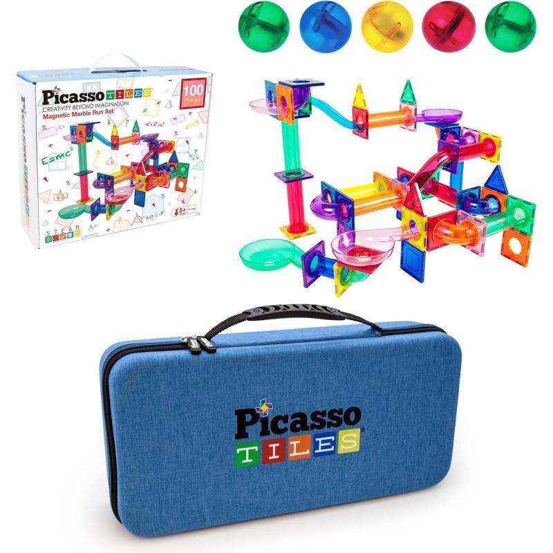 PicassoTiles 100PC Marble Run Race Track  Carry Case Bundle STEAM Educational Playset for Kids Includes Travel Storage Organizer  Fun Learning Construction Toy Creative Design Sensory DevelopmentPicassoTiles 100PC Marble Run Race Track  Carry Case Bundle STEAM Educational Playset for Kids Includes Travel Storage Organizer  Fun Learning Construction Toy Creative Design Sensory Development