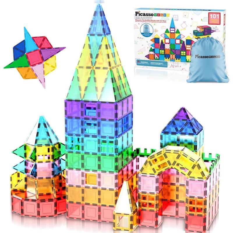 PicassoTiles 101pc Magnetic Tile Building Blocks with Car Base Drawstring Carry Toy Storage Bag Magnetized Block for Kids Magnet ToySet Educational STEM Learning Child Brain Development Ages 3 PC101PicassoTiles 101pc Magnetic Tile Building Blocks with Car Base Drawstring Carry Toy Storage Bag Magnetized Block for Kids Magnet ToySet Educational STEM Learning Child Brain Development Ages 3 PC101