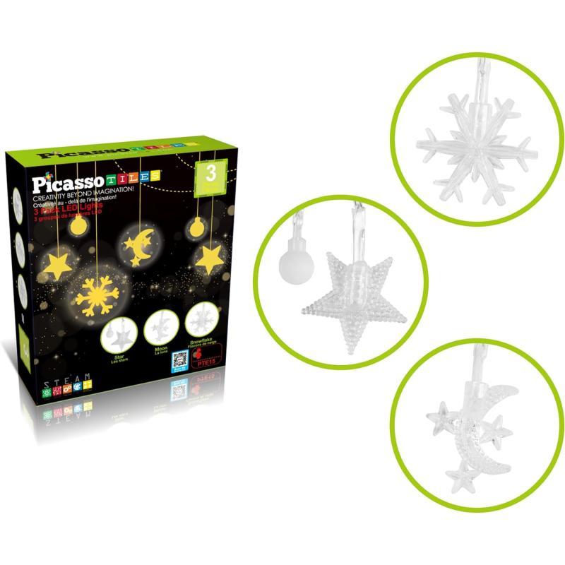 PicassoTiles 4 Piece Magnetic Building Block Large Square Shape Magnet Tiles Construction Toy STEM Learning Kit Educational Playset Playboard Pretend Play Stacking Blocks Child Brain Development PTE093Pc LED String Lights