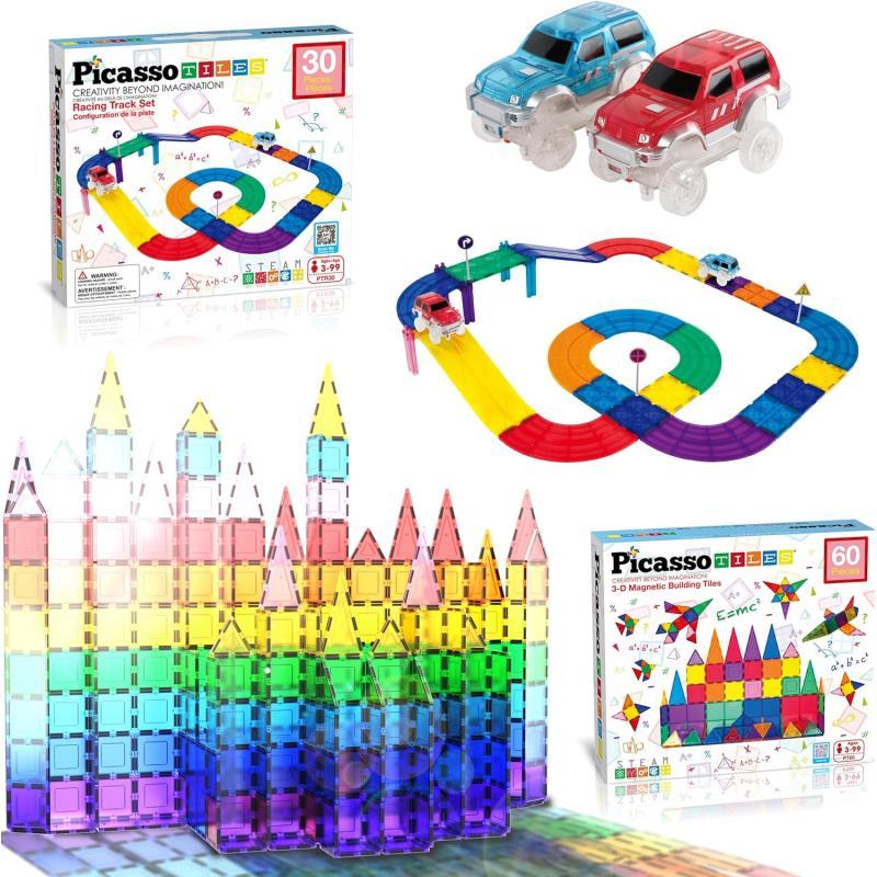 PicassoTiles 60PC Magnet Tiles  30PC Race Car Track Fun amp Creative Playset Bundle STEAM Learning Enhance Construction Skills HandEye Coordination and Fine Motor Skills Gift for Boys and GirlsPicassoTiles 60PC Magnet Tiles  30PC Race Car Track Fun amp Creative Playset Bundle STEAM Learning Enhance Construction Skills HandEye Coordination and Fine Motor Skills Gift for Boys and Girls