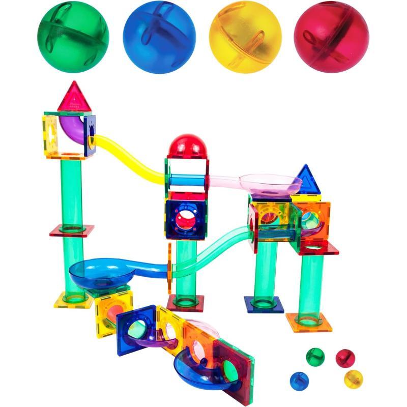 PicassoTiles 70 PCs Marble Run Maze Race Track Magnetic Tiles Magnet Building Block Educational Construction Toy Playset STEM Learning Kit Child Brain Development Hand Eye Coordination Training PTG70PTG70