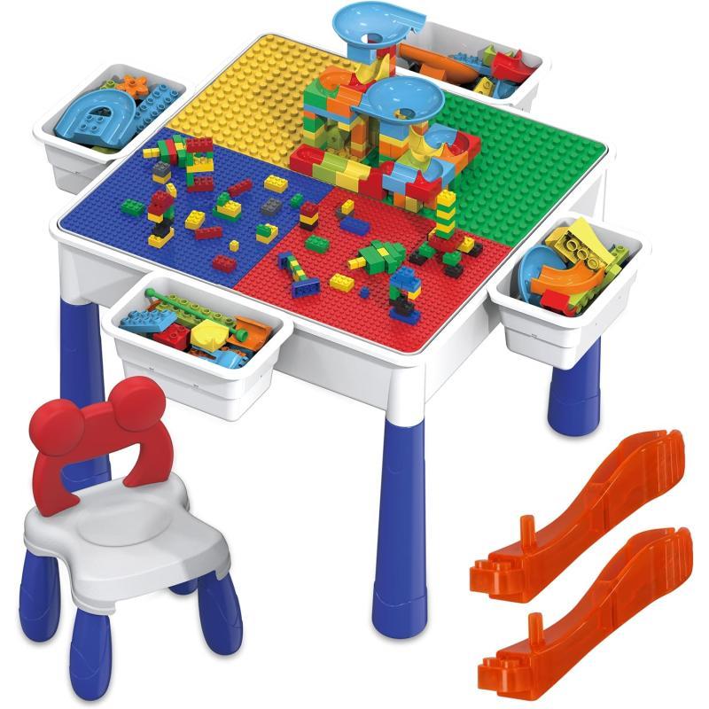 PicassoTiles Kids Activity Center Play Table amp Study Desk Set Sandbox Water Tight Container Storage Allin1 STEM Toy Kit Playset with 331pc Dual Size Building Bricks Construction Blocks Marble RunPBT580